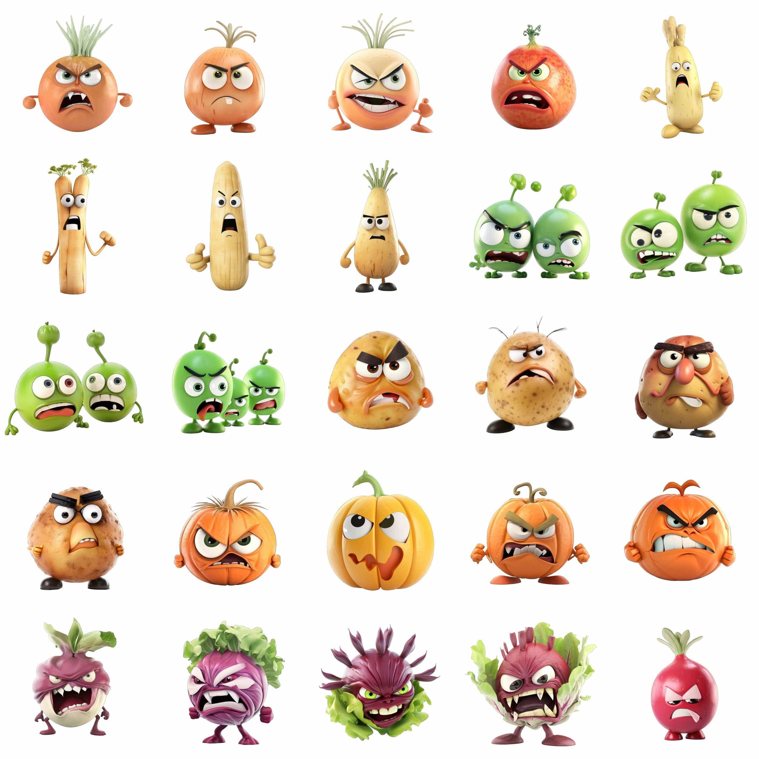 180 Angry Vegetable Transparent Images Bundle - Digital Download - High Resolution - Clipart - Instant Download - Funny vegetables Digital Download Sumobundle