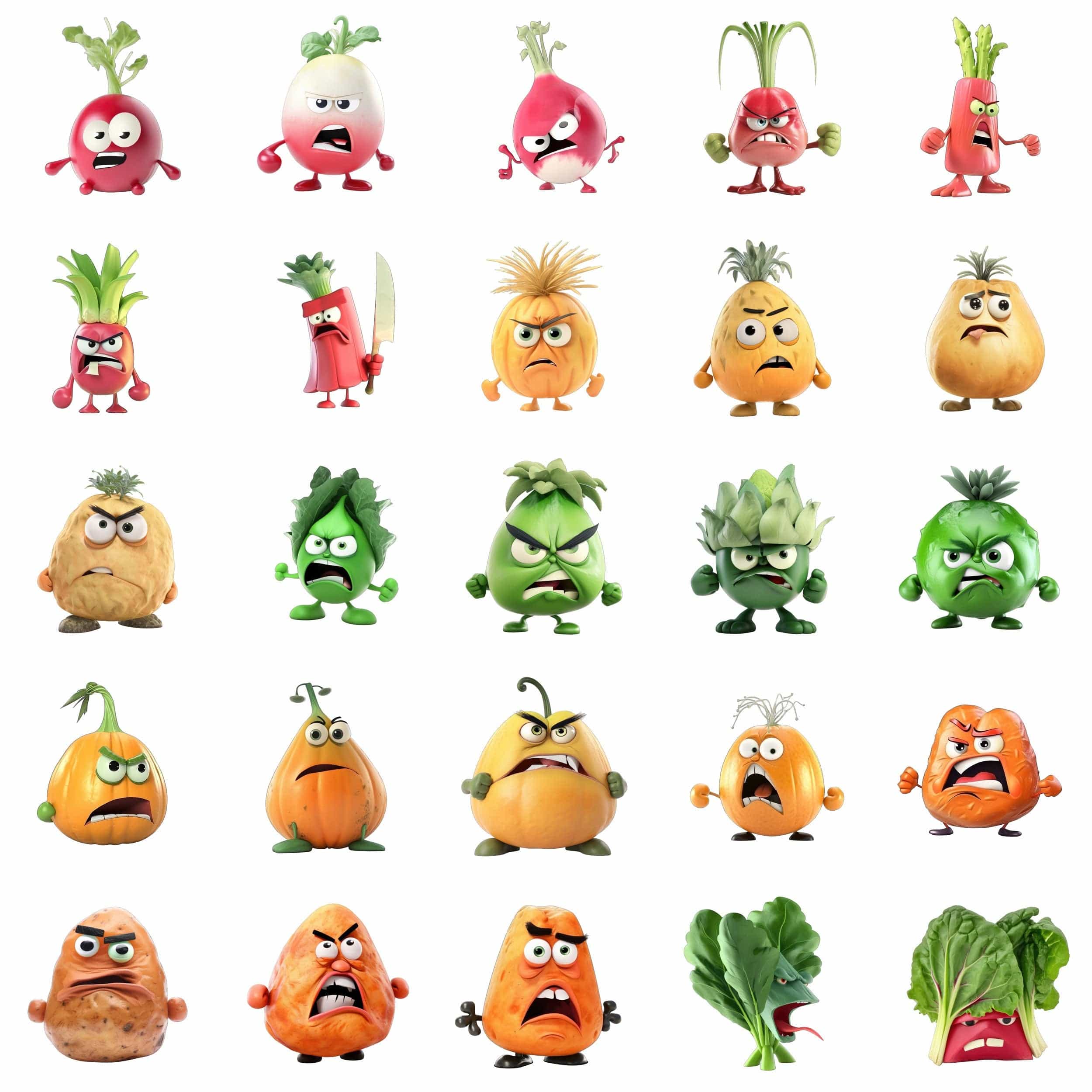 180 Angry Vegetable Transparent Images Bundle - Digital Download - High Resolution - Clipart - Instant Download - Funny vegetables Digital Download Sumobundle