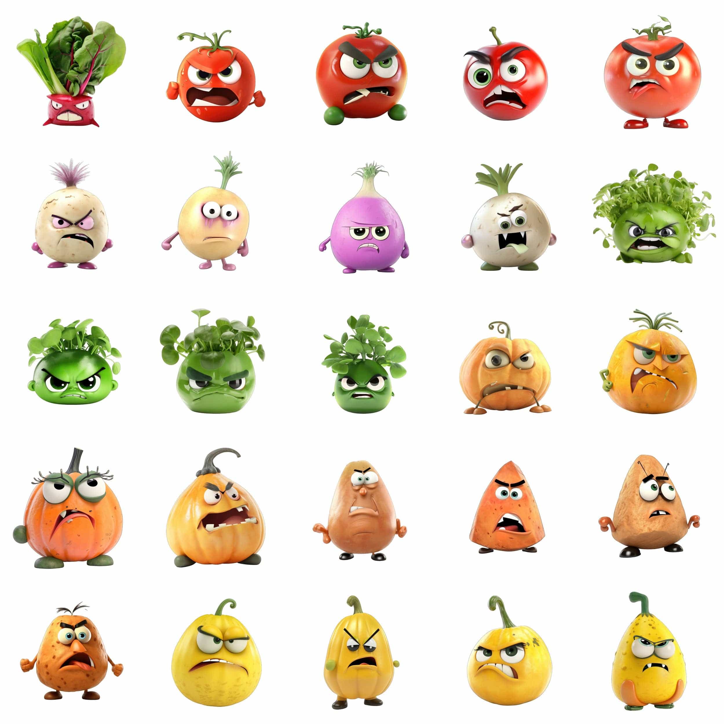 180 Angry Vegetable Transparent Images Bundle - Digital Download - High Resolution - Clipart - Instant Download - Funny vegetables Digital Download Sumobundle