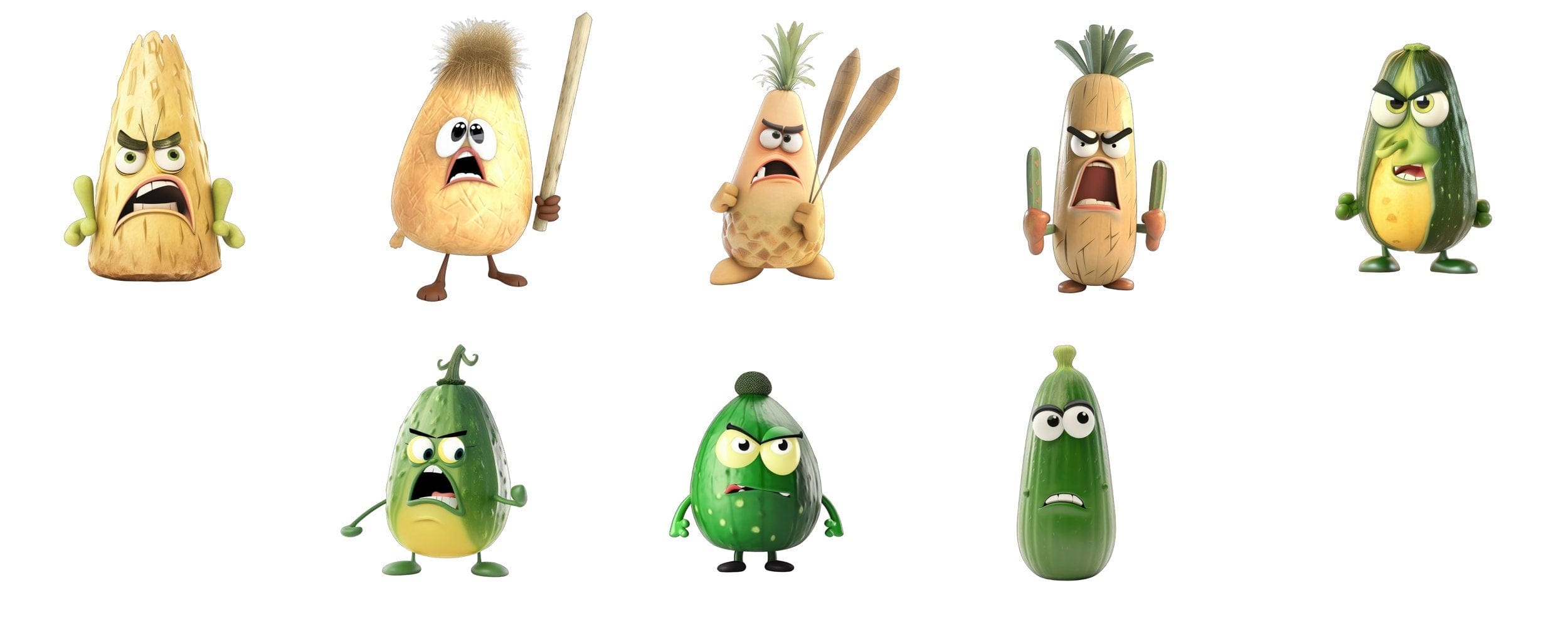 180 Angry Vegetable Transparent Images Bundle - Digital Download - High Resolution - Clipart - Instant Download - Funny vegetables Digital Download Sumobundle