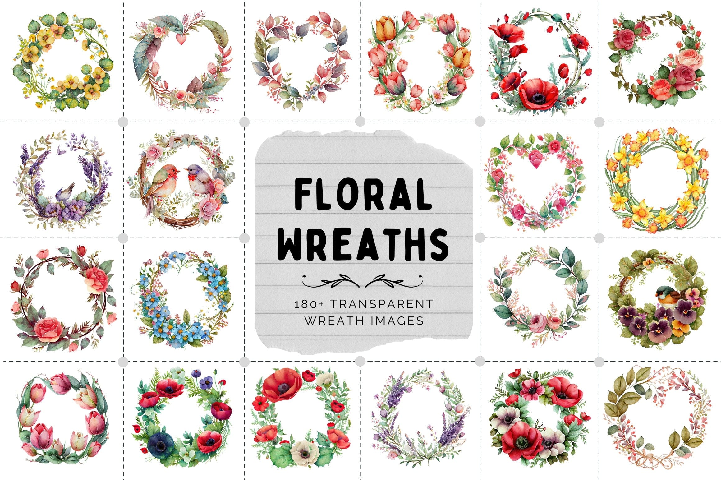 180+ Stunning Floral Wreath Transparent Images - | Wedding | Valentines | Bouquet | Floral | Clipart | Plants | Digital PNG download Digital Download Sumobundle