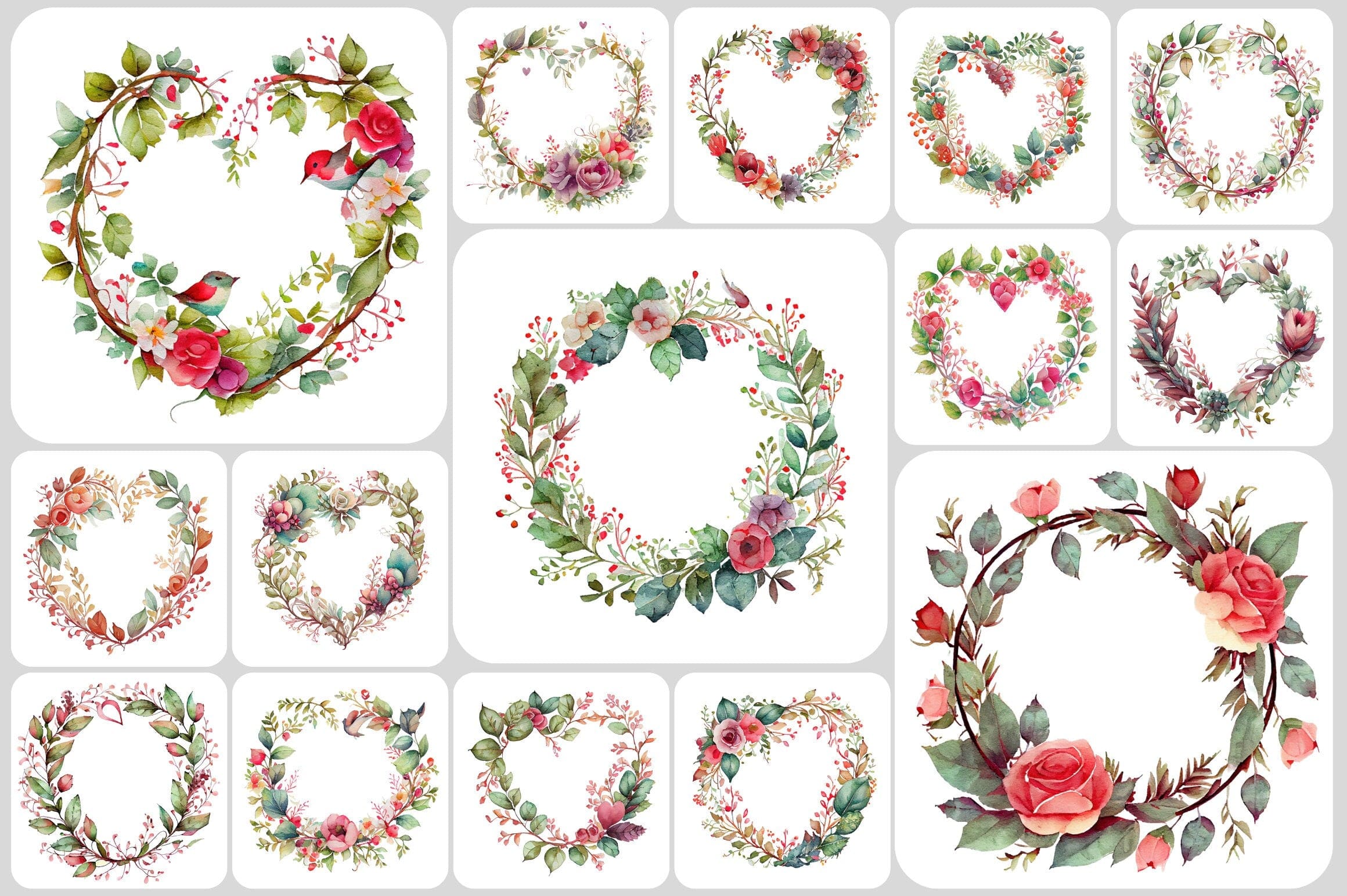 180+ Stunning Floral Wreath Transparent Images - | Wedding | Valentines | Bouquet | Floral | Clipart | Plants | Digital PNG download Digital Download Sumobundle