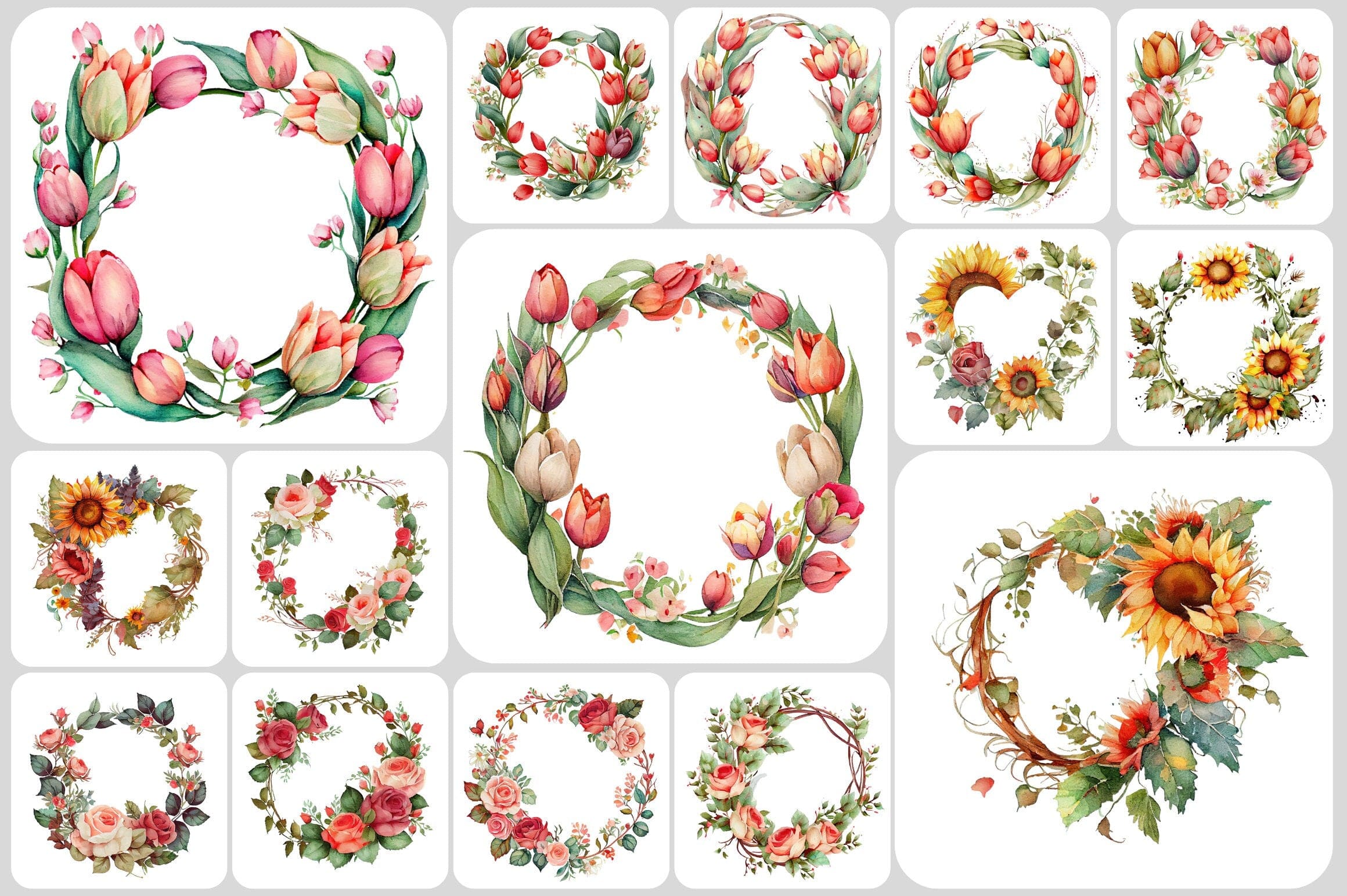 180+ Stunning Floral Wreath Transparent Images - | Wedding | Valentines | Bouquet | Floral | Clipart | Plants | Digital PNG download Digital Download Sumobundle