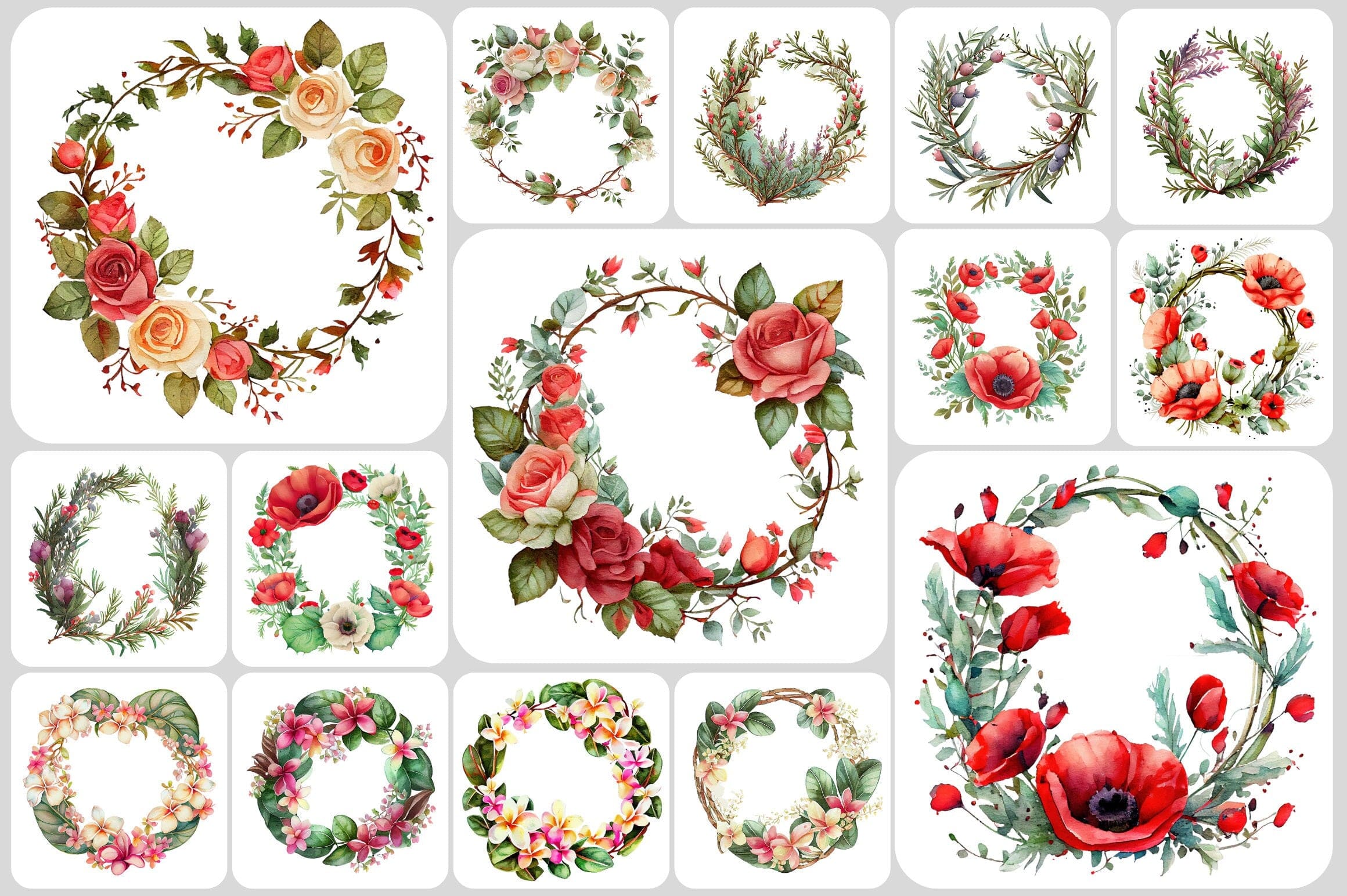 180+ Stunning Floral Wreath Transparent Images - | Wedding | Valentines | Bouquet | Floral | Clipart | Plants | Digital PNG download Digital Download Sumobundle