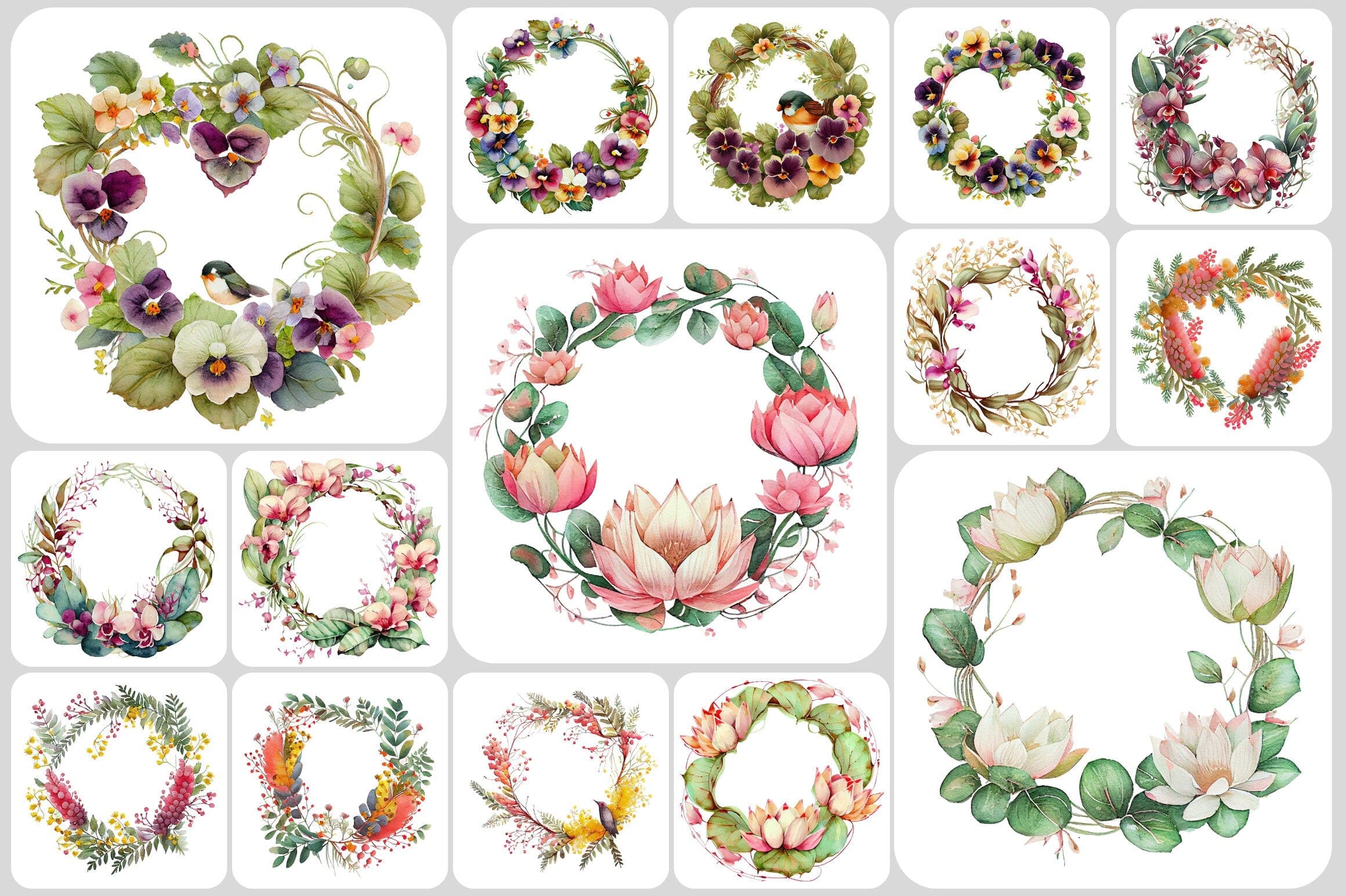 180+ Stunning Floral Wreath Transparent Images - | Wedding | Valentines | Bouquet | Floral | Clipart | Plants | Digital PNG download Digital Download Sumobundle