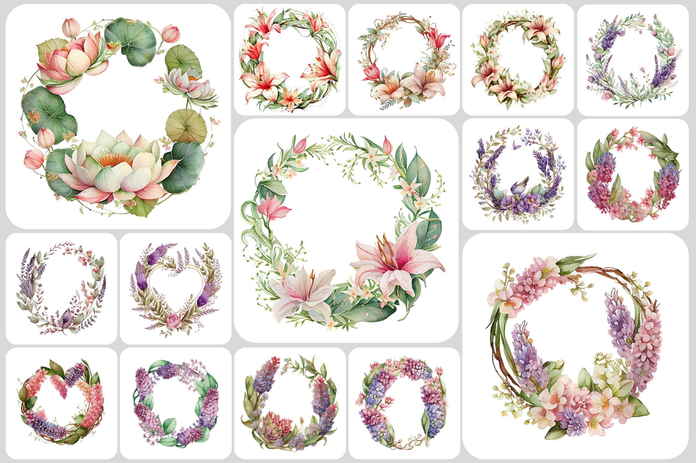180+ Stunning Floral Wreath Transparent Images - | Wedding | Valentines | Bouquet | Floral | Clipart | Plants | Digital PNG download Digital Download Sumobundle