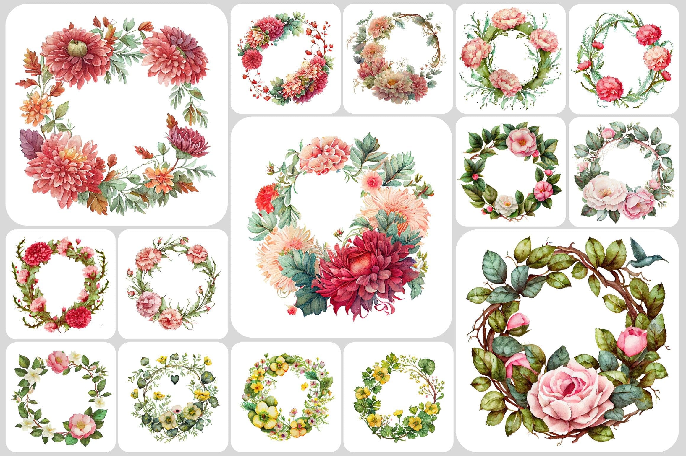 180+ Stunning Floral Wreath Transparent Images - | Wedding | Valentines | Bouquet | Floral | Clipart | Plants | Digital PNG download Digital Download Sumobundle