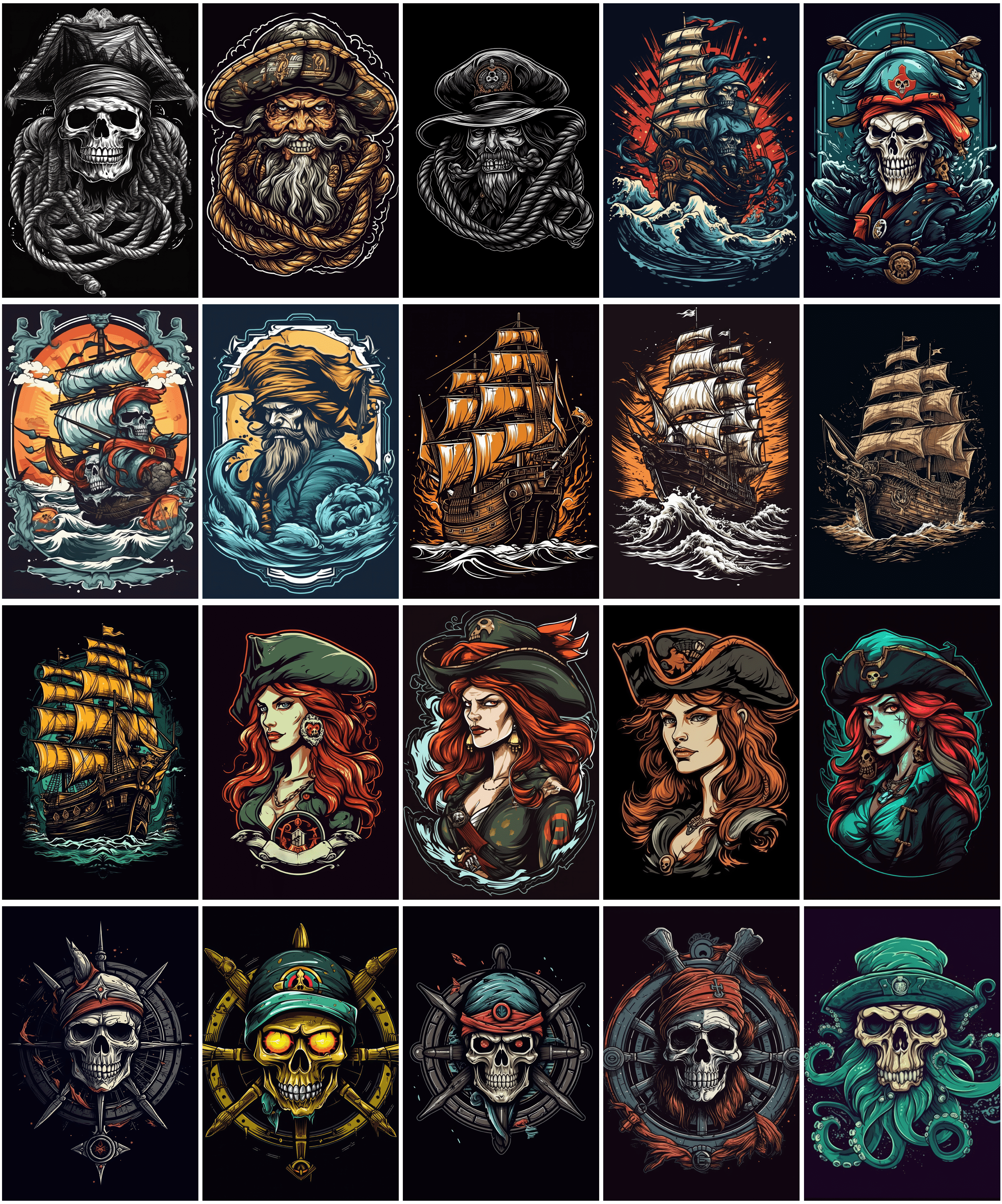 190 Commercial-Use Graphics Featuring Pirates, Skulls in High Resolution Digital Download Sumobundle