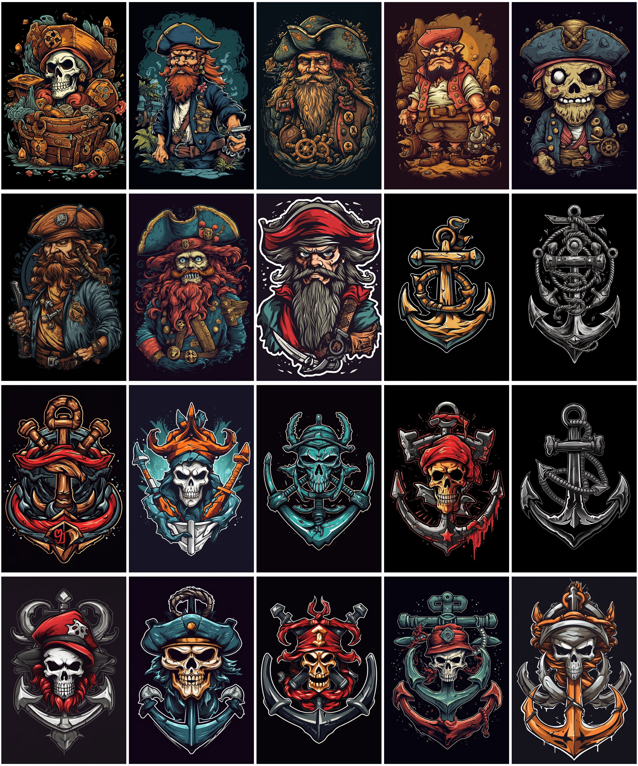 190 Commercial-Use Graphics Featuring Pirates, Skulls in High Resolution Digital Download Sumobundle