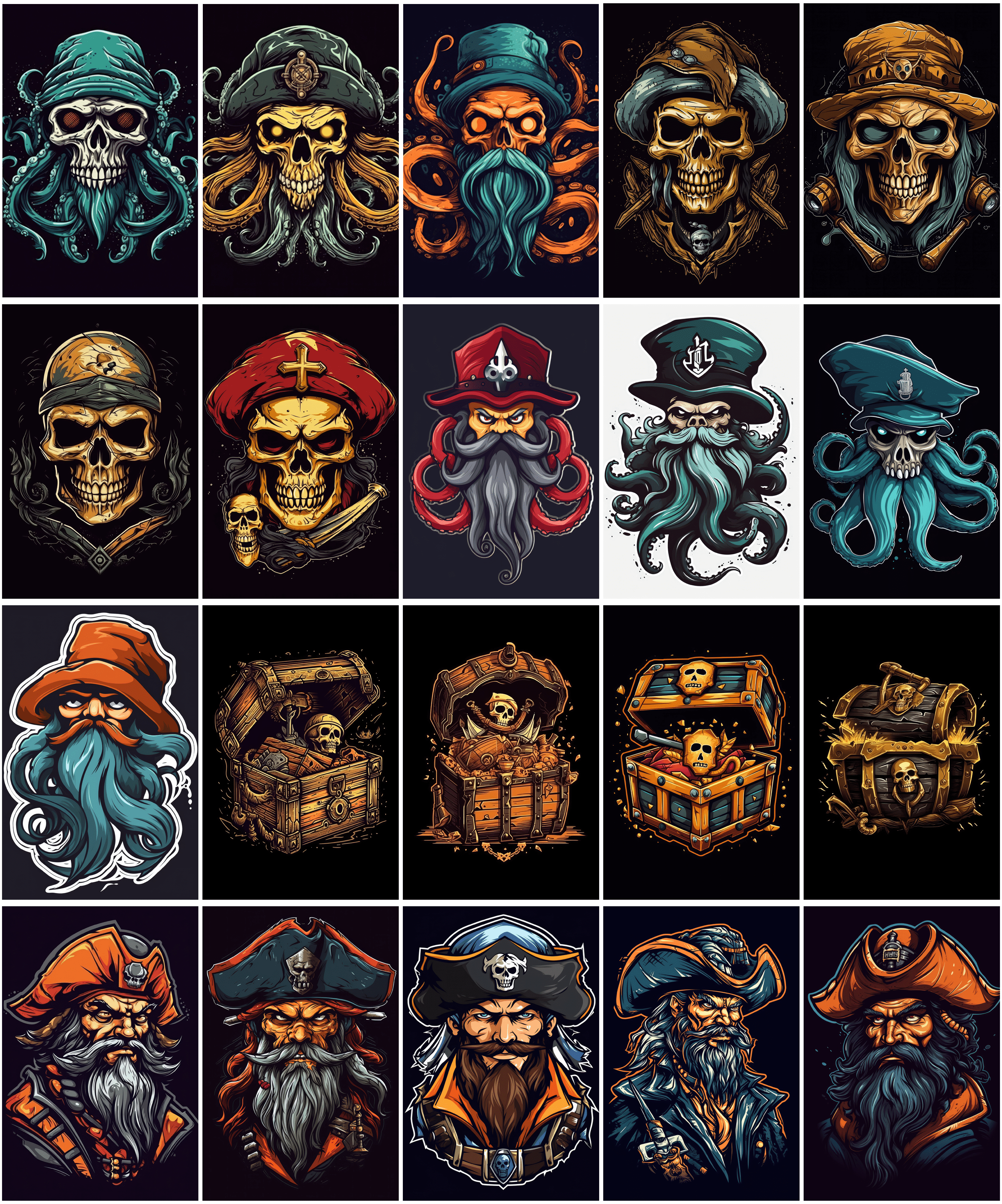 190 Commercial-Use Graphics Featuring Pirates, Skulls in High Resolution Digital Download Sumobundle