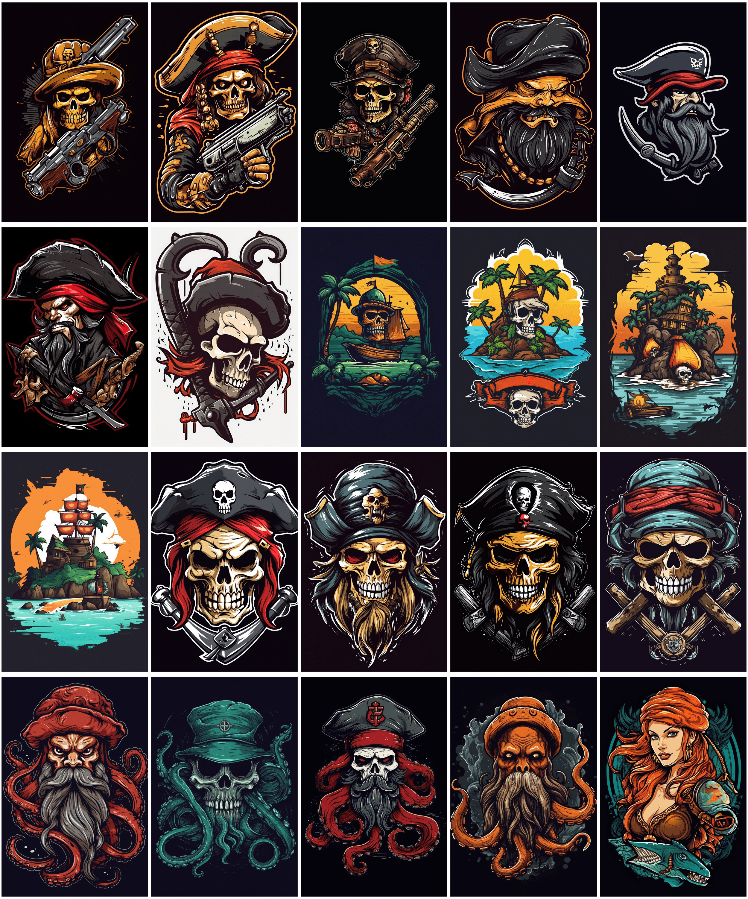 190 Commercial-Use Graphics Featuring Pirates, Skulls in High Resolution Digital Download Sumobundle
