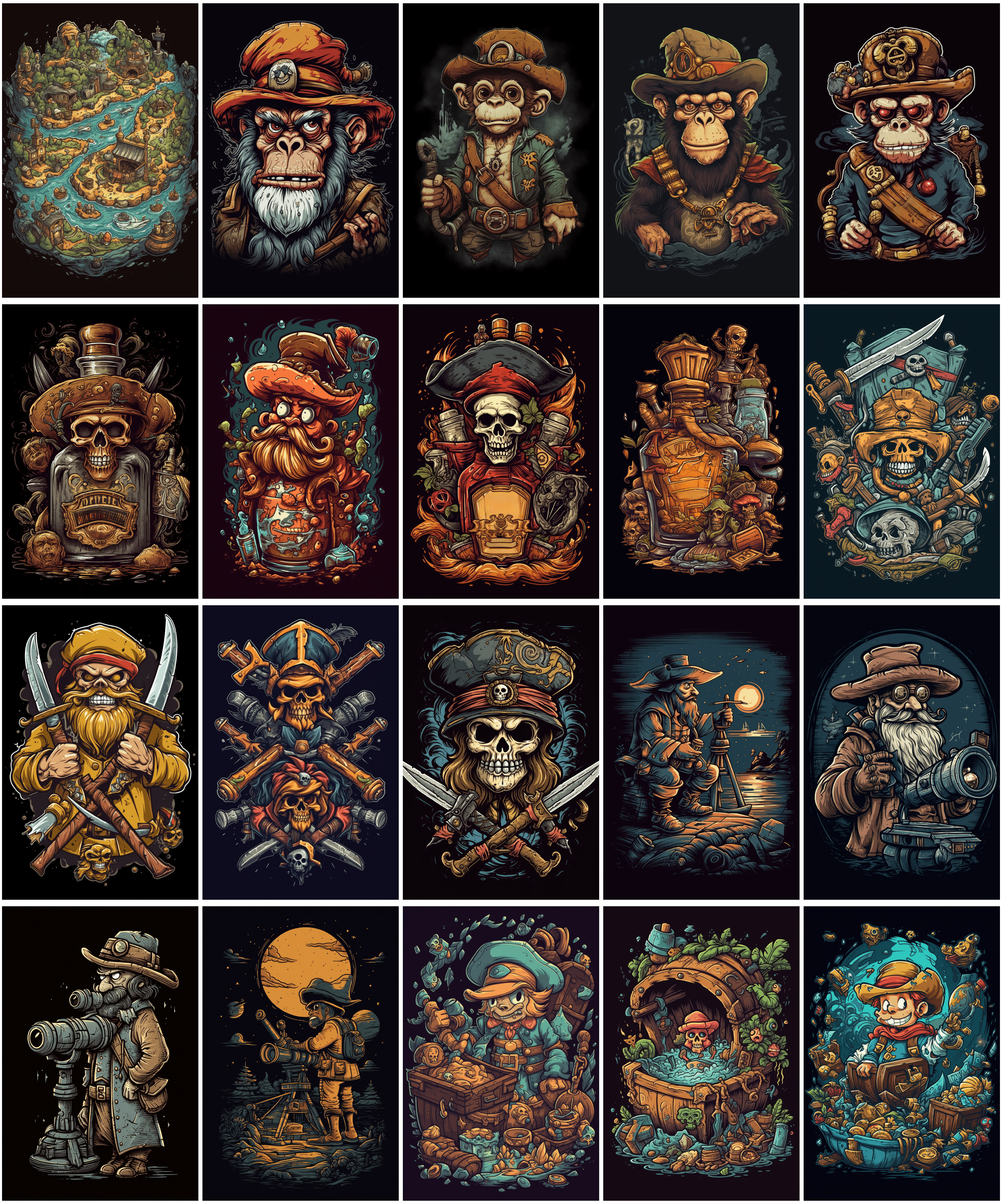 190 Commercial-Use Graphics Featuring Pirates, Skulls in High Resolution Digital Download Sumobundle