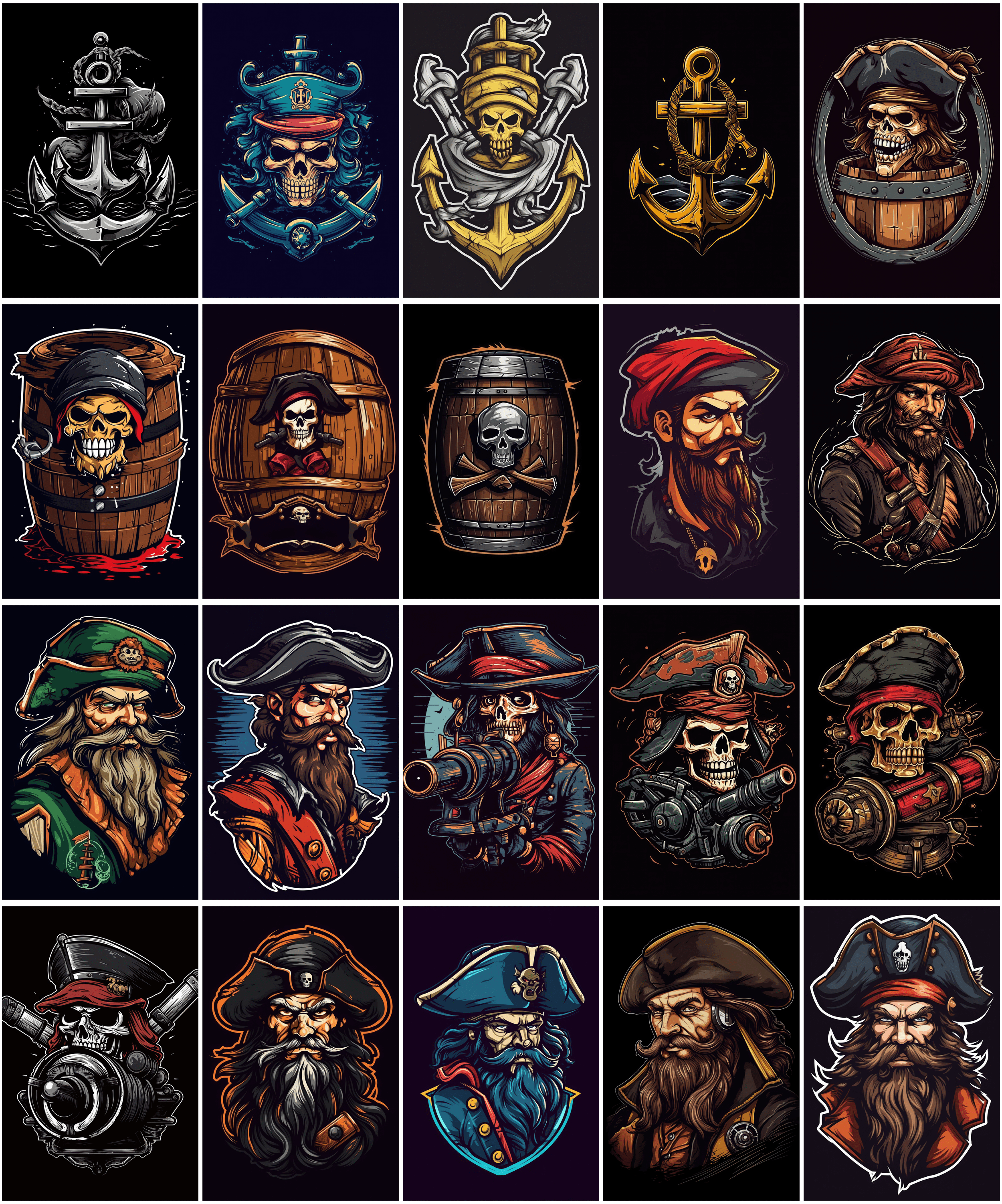 190 Commercial-Use Graphics Featuring Pirates, Skulls in High Resolution Digital Download Sumobundle
