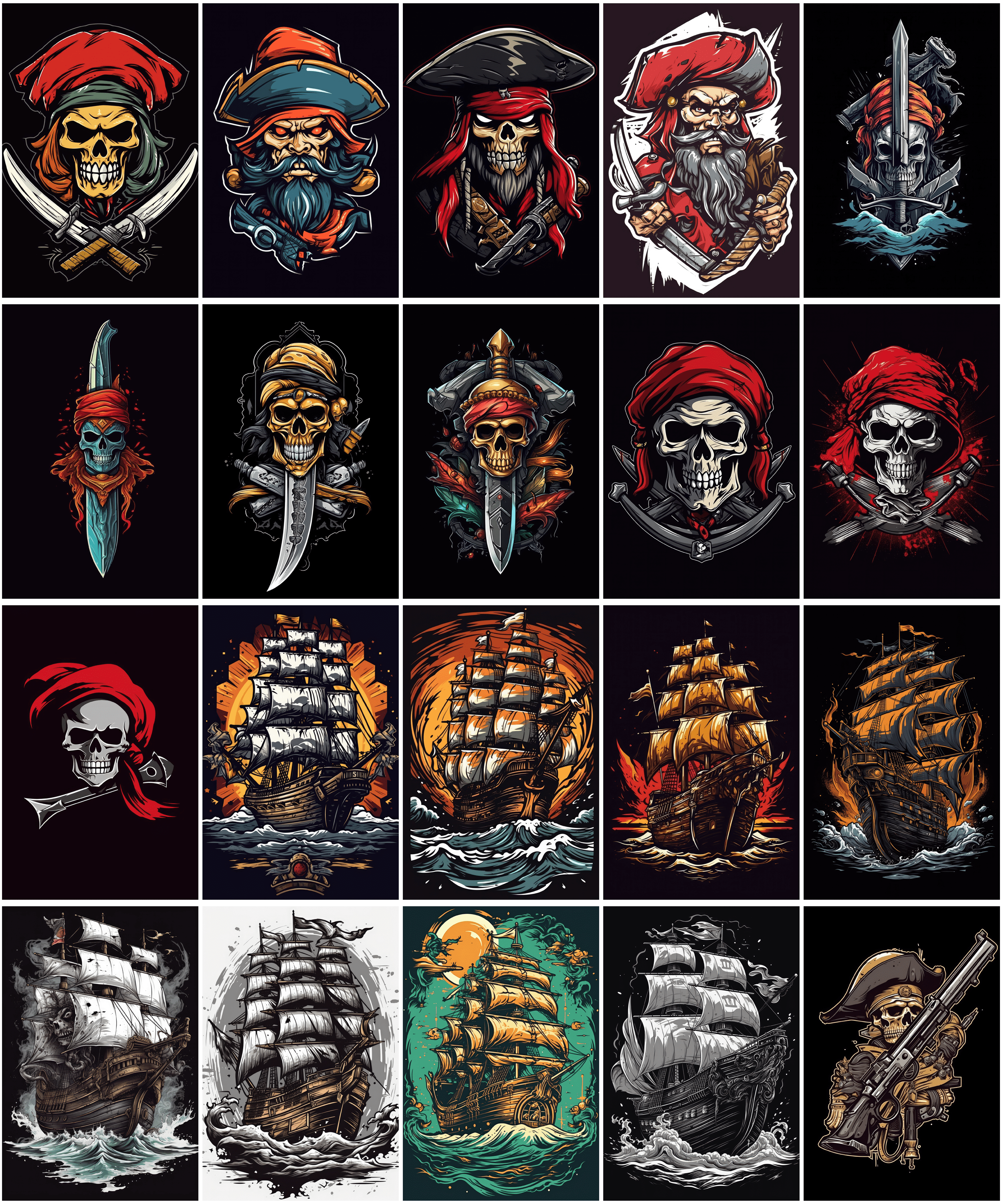 190 Commercial-Use Graphics Featuring Pirates, Skulls in High Resolution Digital Download Sumobundle
