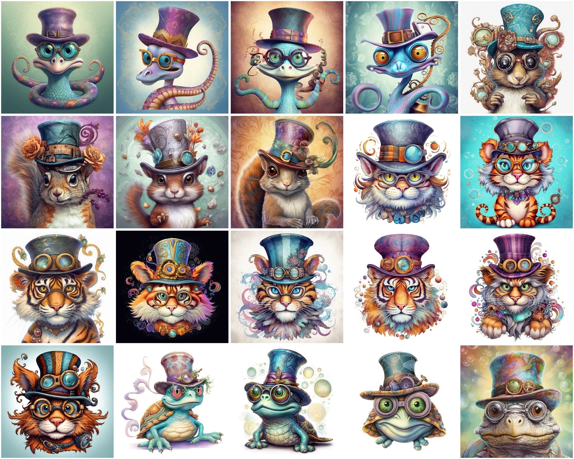 190 Whimsical, Magical, Wacky Animal Images | Commercial License | Colorful PNGs with Glasses Digital Download Sumobundle