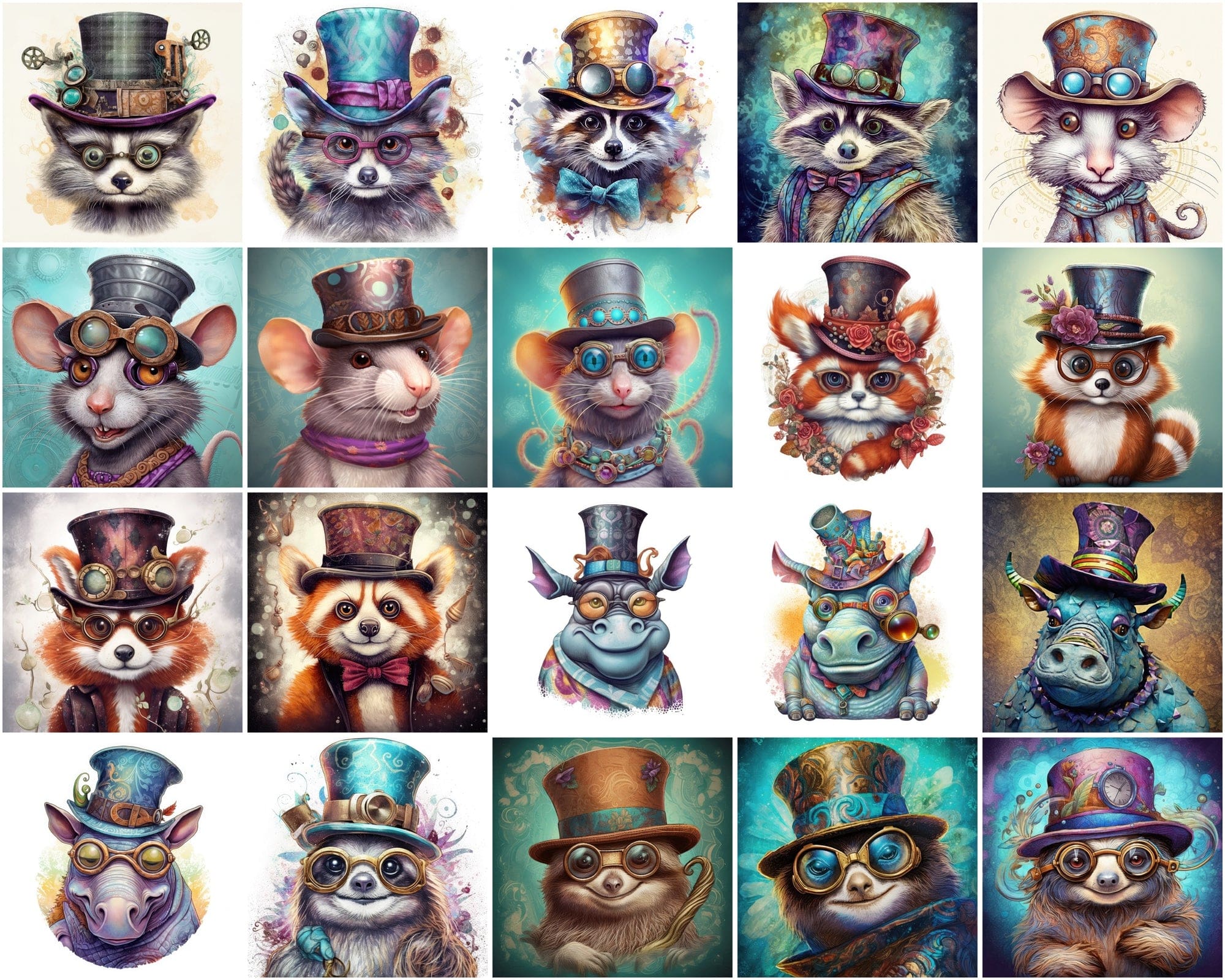 190 Whimsical, Magical, Wacky Animal Images | Commercial License | Colorful PNGs with Glasses Digital Download Sumobundle