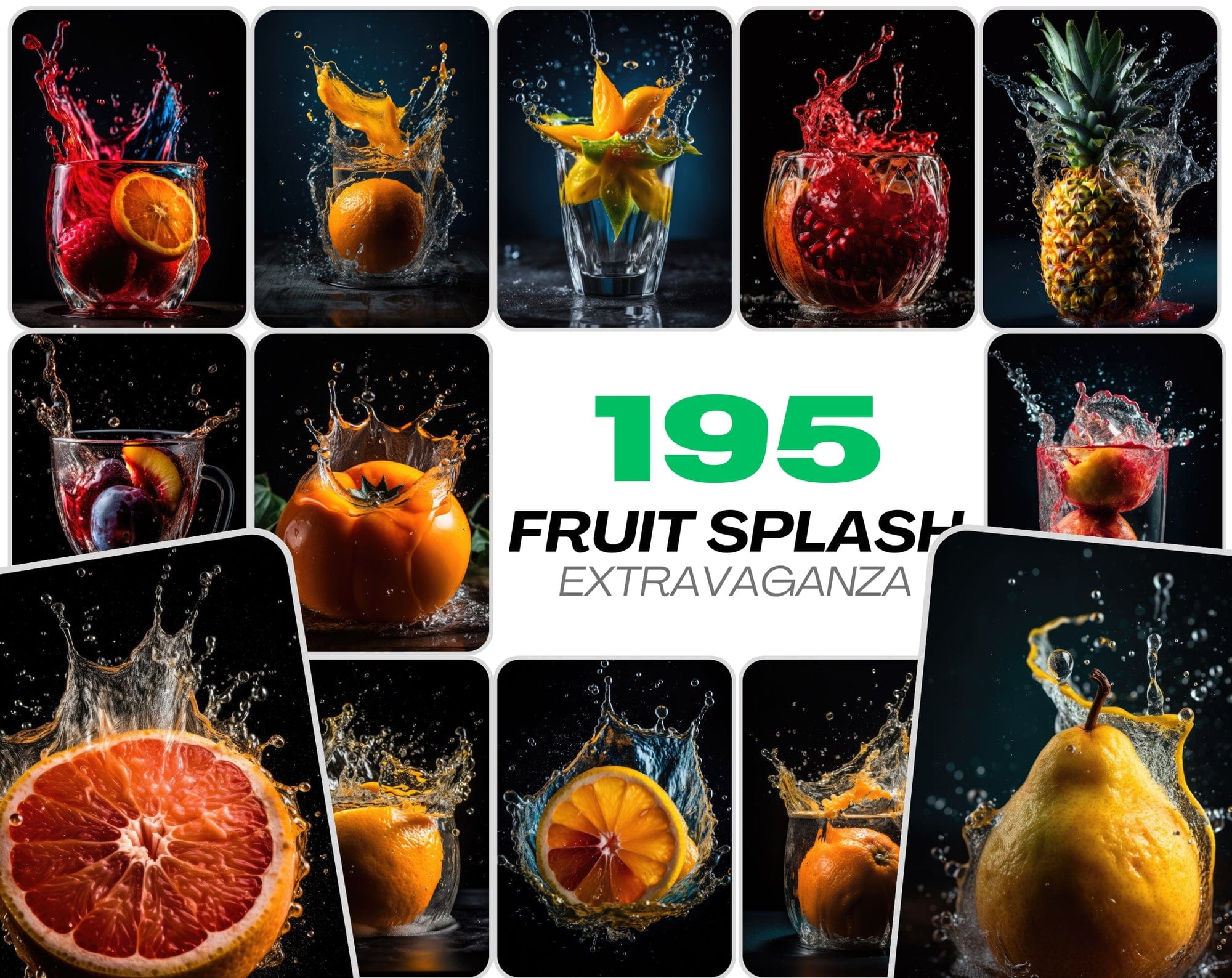 195 Fruit & Water Splash PNG Images: High-Resolution, Commercial License Included Digital Download Sumobundle
