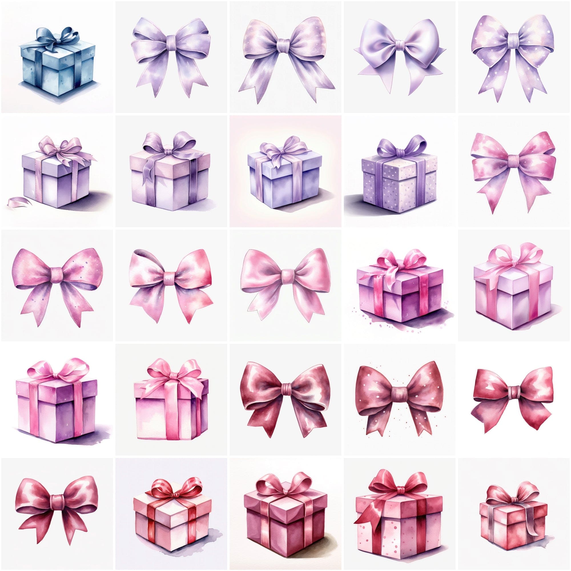 195 Premium Watercolor Bows & Gifts: Transparent PNGs with Commercial License Digital Download Sumobundle