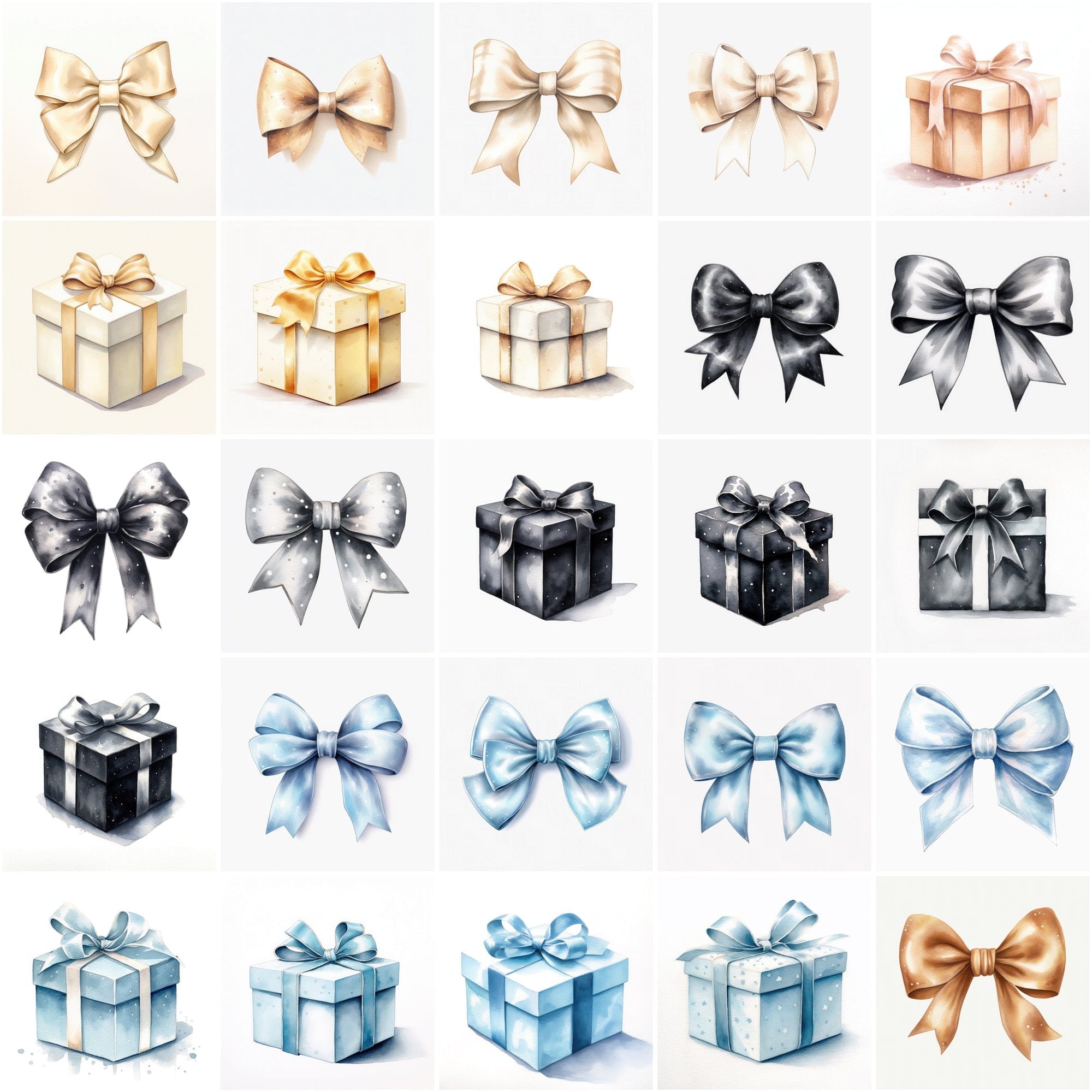 195 Premium Watercolor Bows & Gifts: Transparent PNGs with Commercial License Digital Download Sumobundle