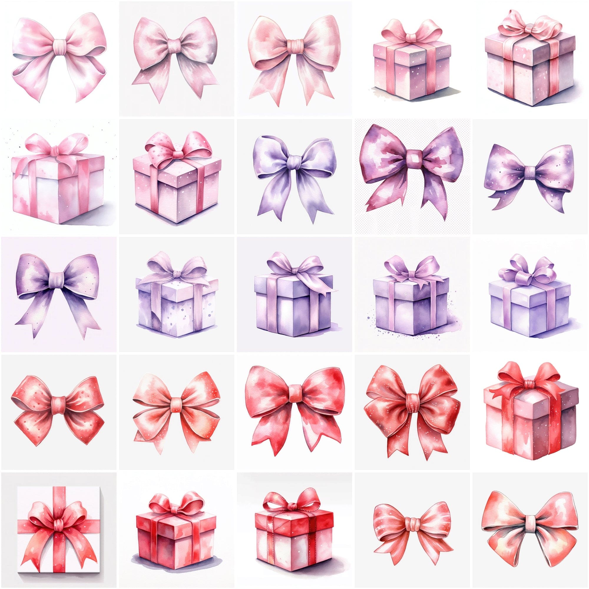 195 Premium Watercolor Bows & Gifts: Transparent PNGs with Commercial License Digital Download Sumobundle