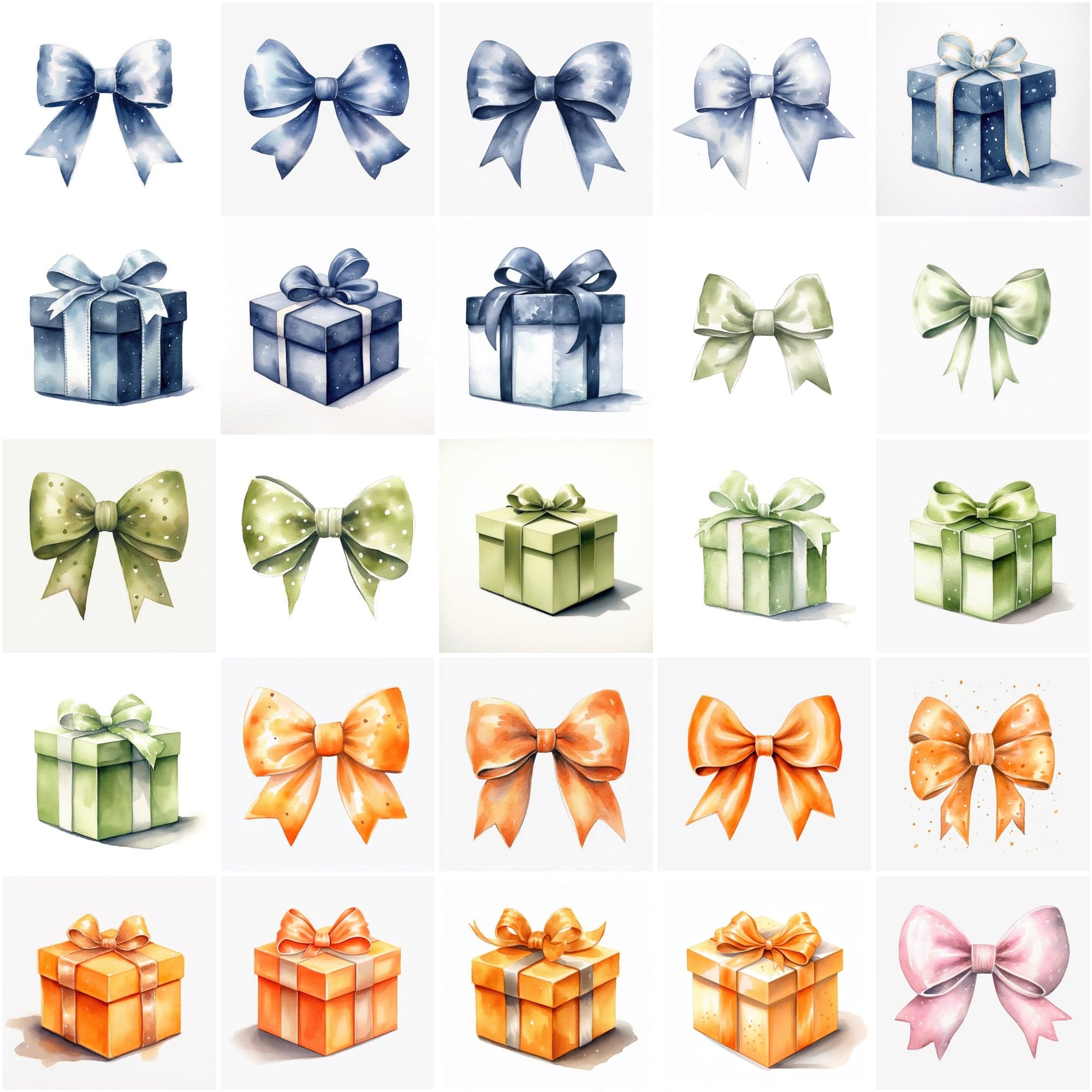 195 Premium Watercolor Bows & Gifts: Transparent PNGs with Commercial License Digital Download Sumobundle
