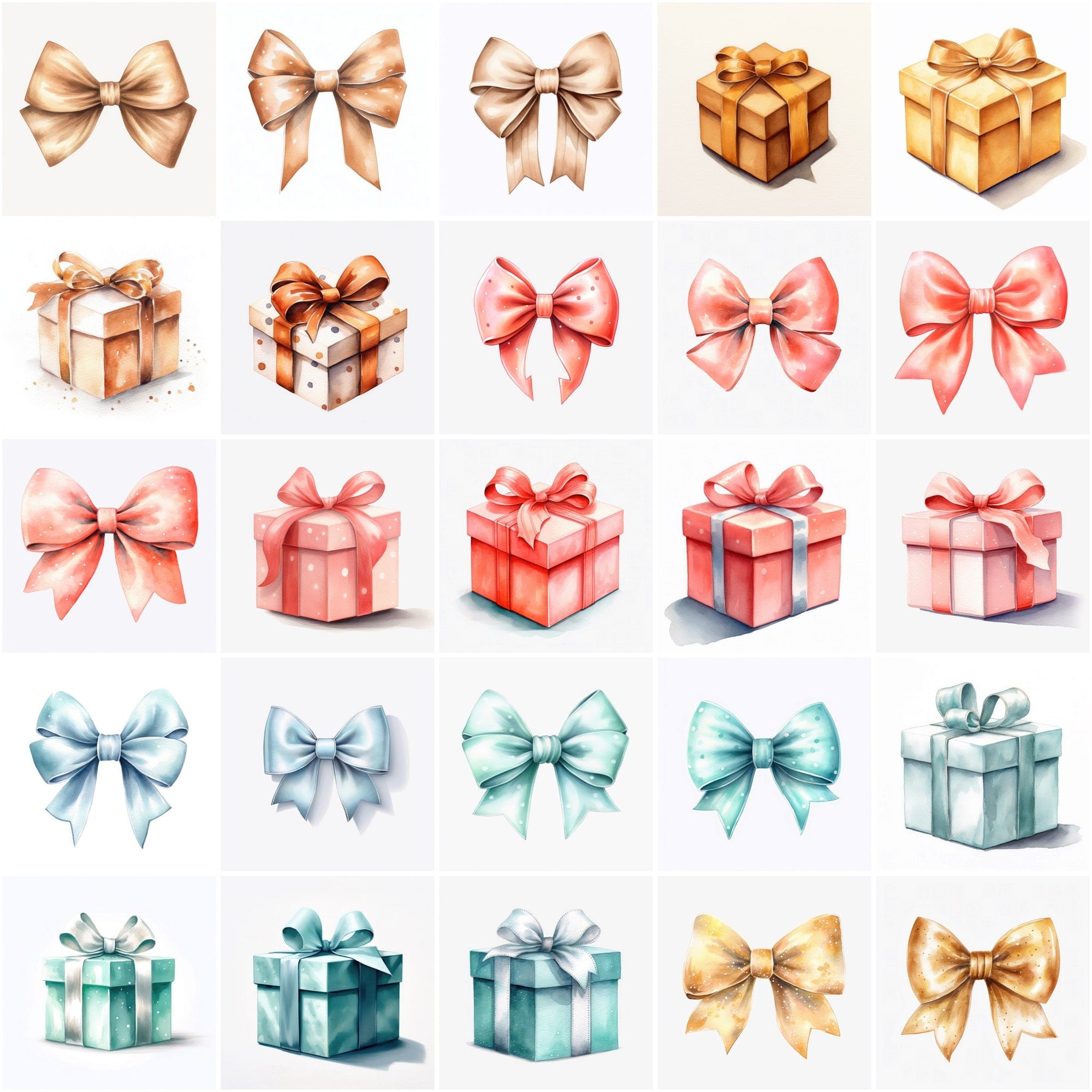 195 Premium Watercolor Bows & Gifts: Transparent PNGs with Commercial License Digital Download Sumobundle