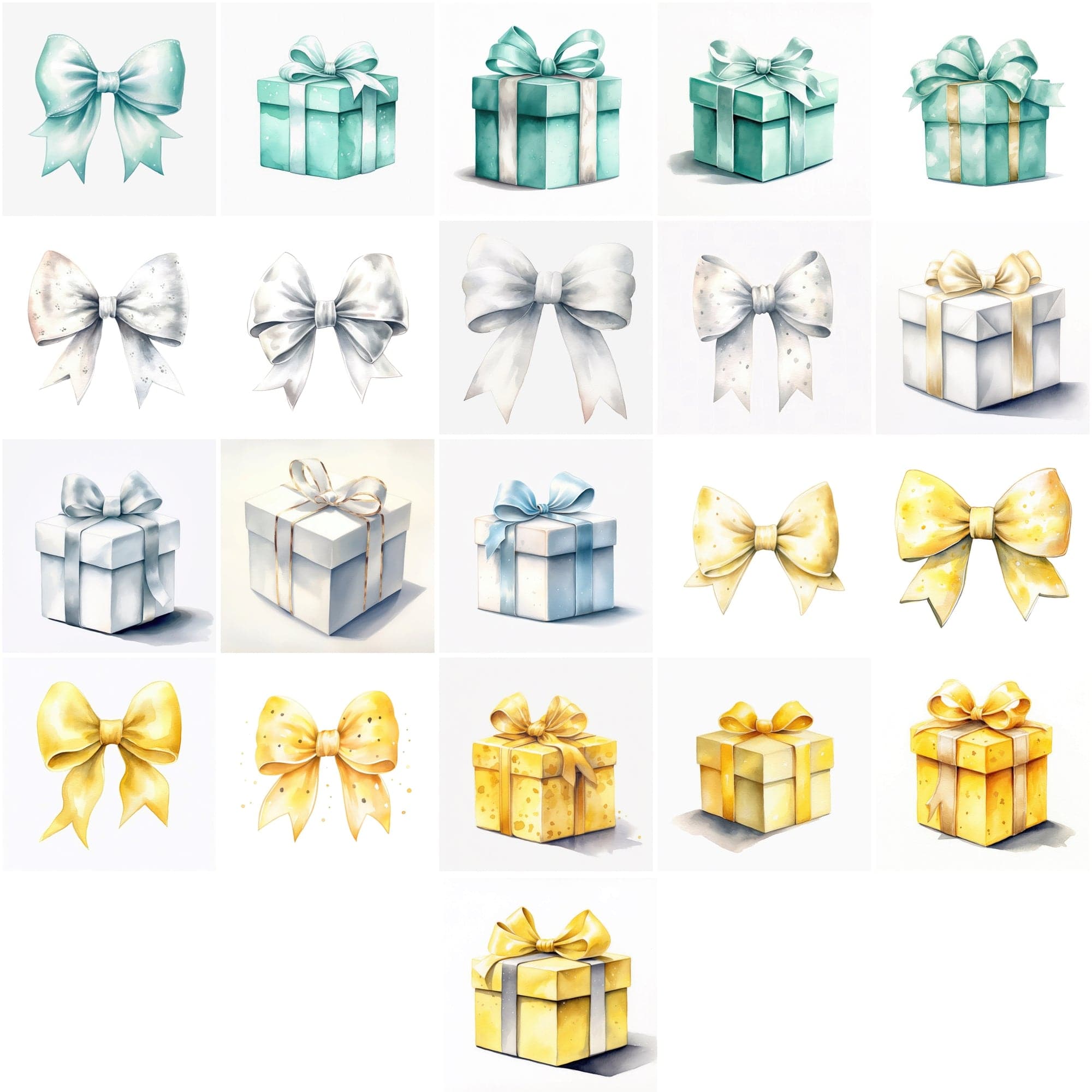 195 Premium Watercolor Bows & Gifts: Transparent PNGs with Commercial License Digital Download Sumobundle