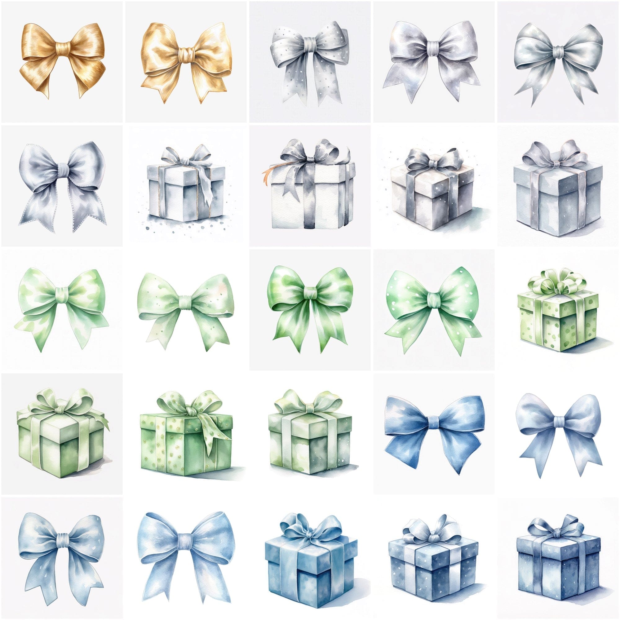 195 Premium Watercolor Bows & Gifts: Transparent PNGs with Commercial License Digital Download Sumobundle