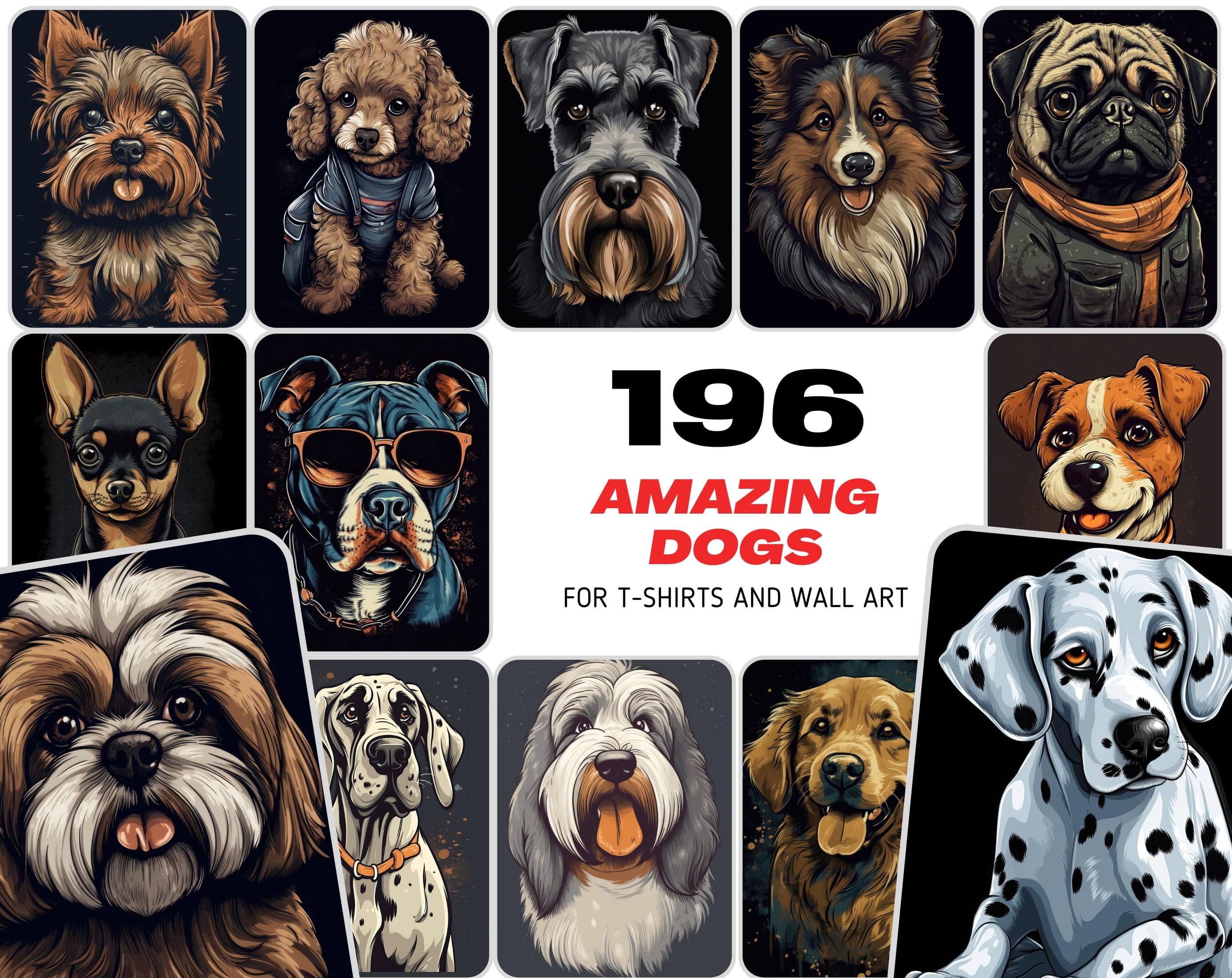 196 Adorable Cartoon Dog Breed T-Shirt Design Bundle, Cute Dog Lover Apparel Graphics, Instant Download Digital Download Sumobundle