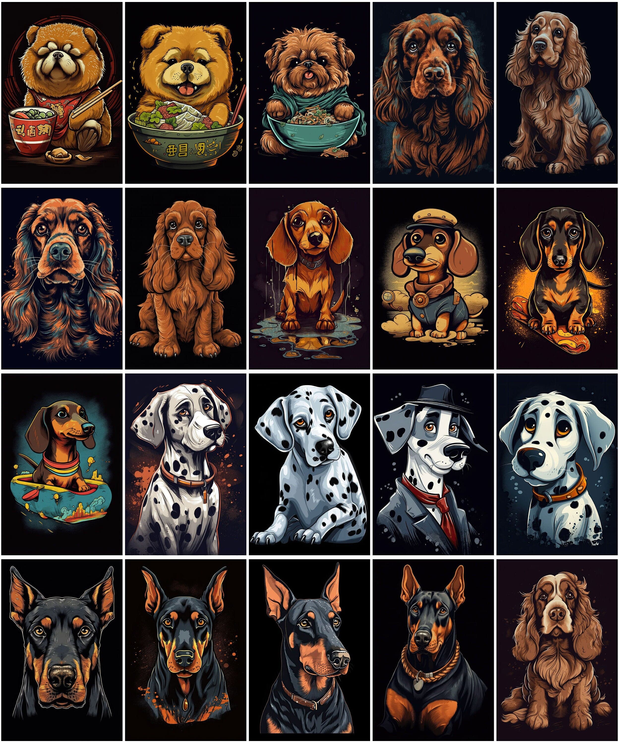 196 Adorable Cartoon Dog Breed T-Shirt Design Bundle, Cute Dog Lover Apparel Graphics, Instant Download Digital Download Sumobundle