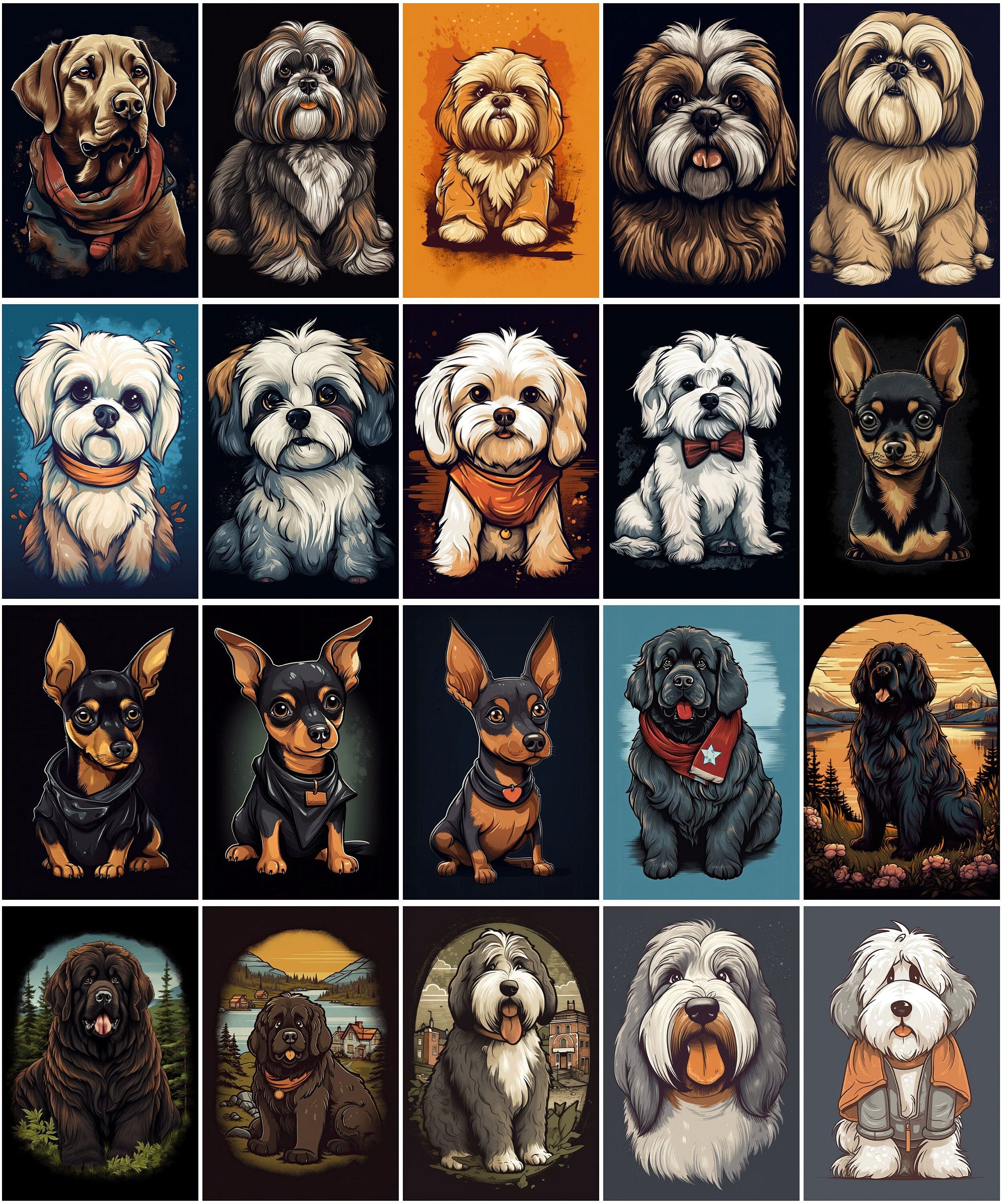 196 Adorable Cartoon Dog Breed T-Shirt Design Bundle, Cute Dog Lover Apparel Graphics, Instant Download Digital Download Sumobundle
