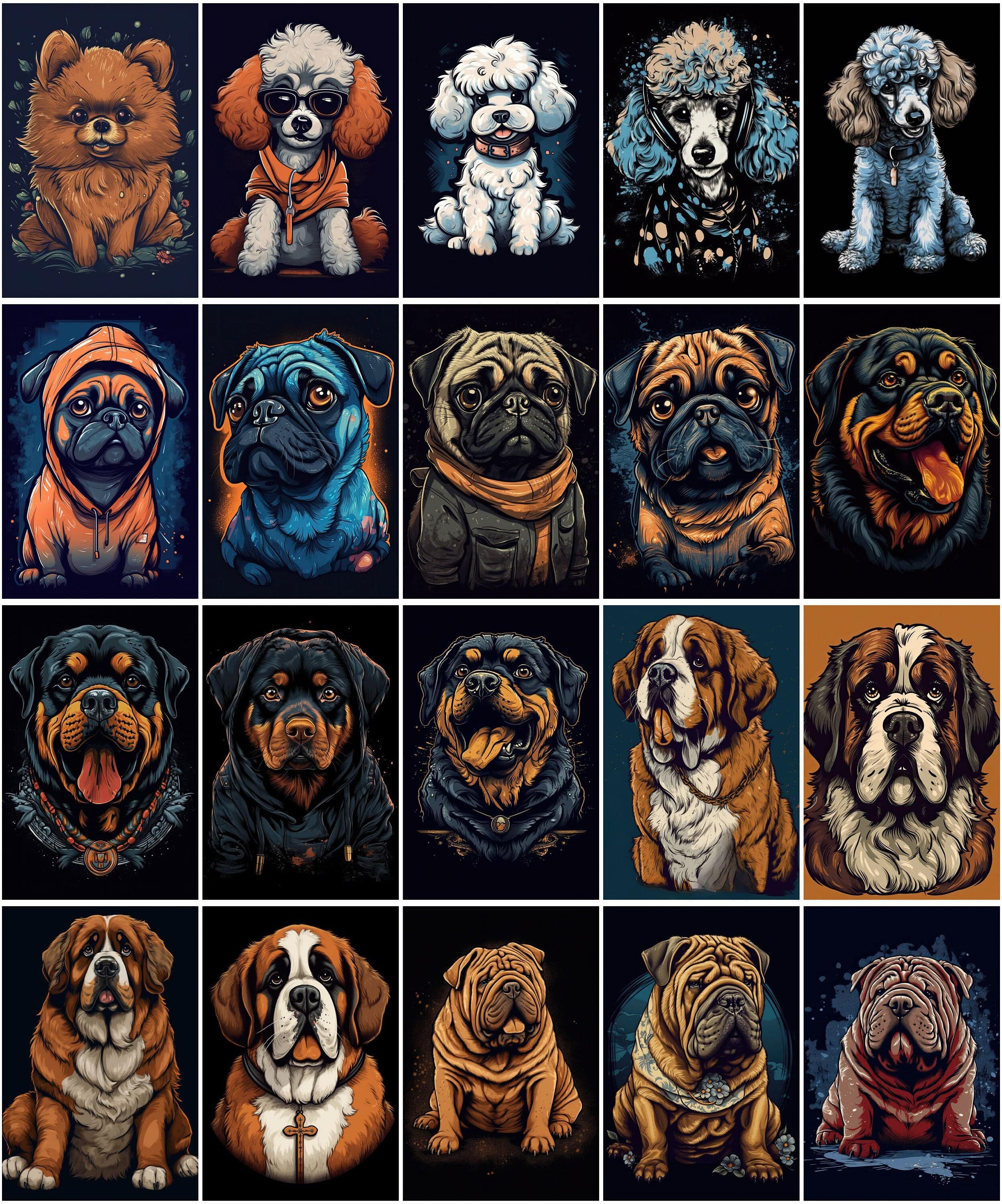 196 Adorable Cartoon Dog Breed T-Shirt Design Bundle, Cute Dog Lover Apparel Graphics, Instant Download Digital Download Sumobundle