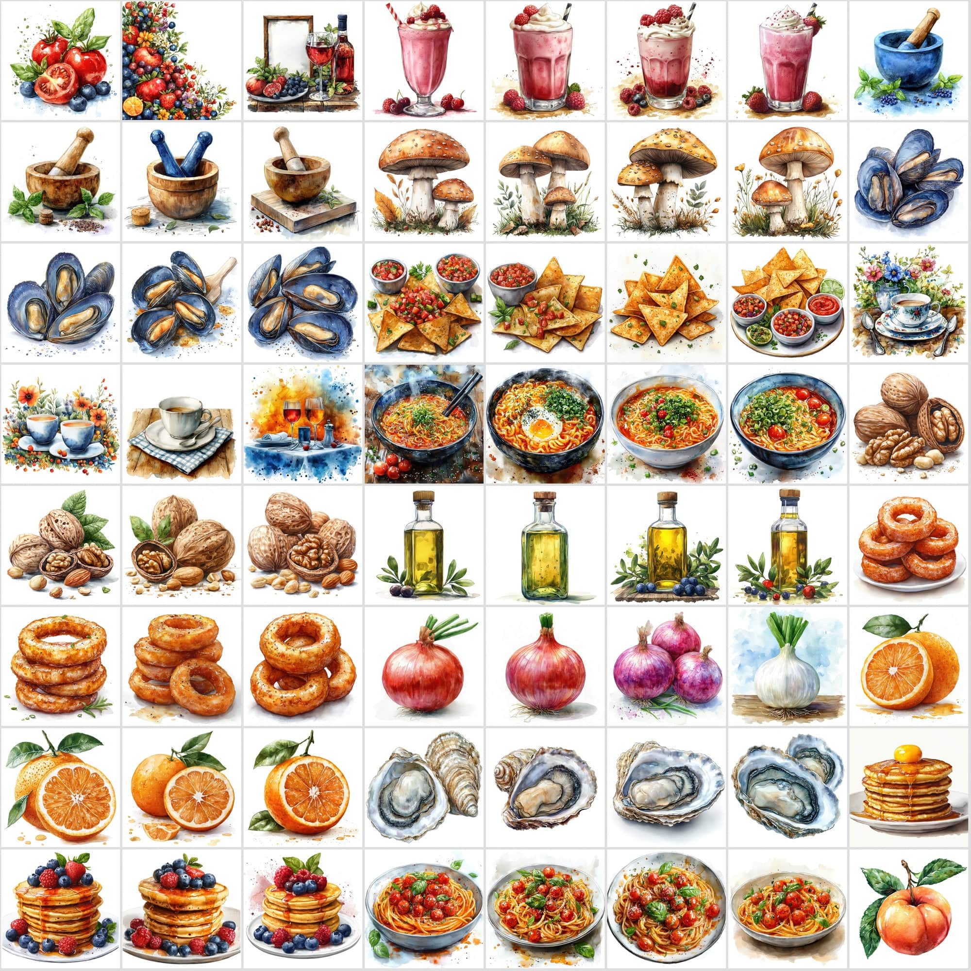 2-in-1 Bundle: 1215 Watercolor Food & Vintage Illustrations Digital Download Sumobundle