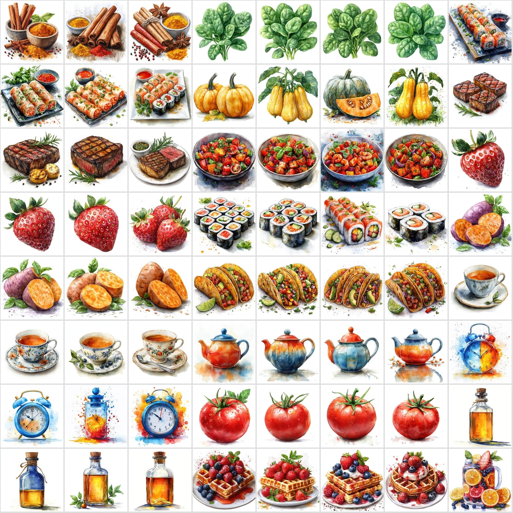 2-in-1 Bundle: 1215 Watercolor Food & Vintage Illustrations Digital Download Sumobundle