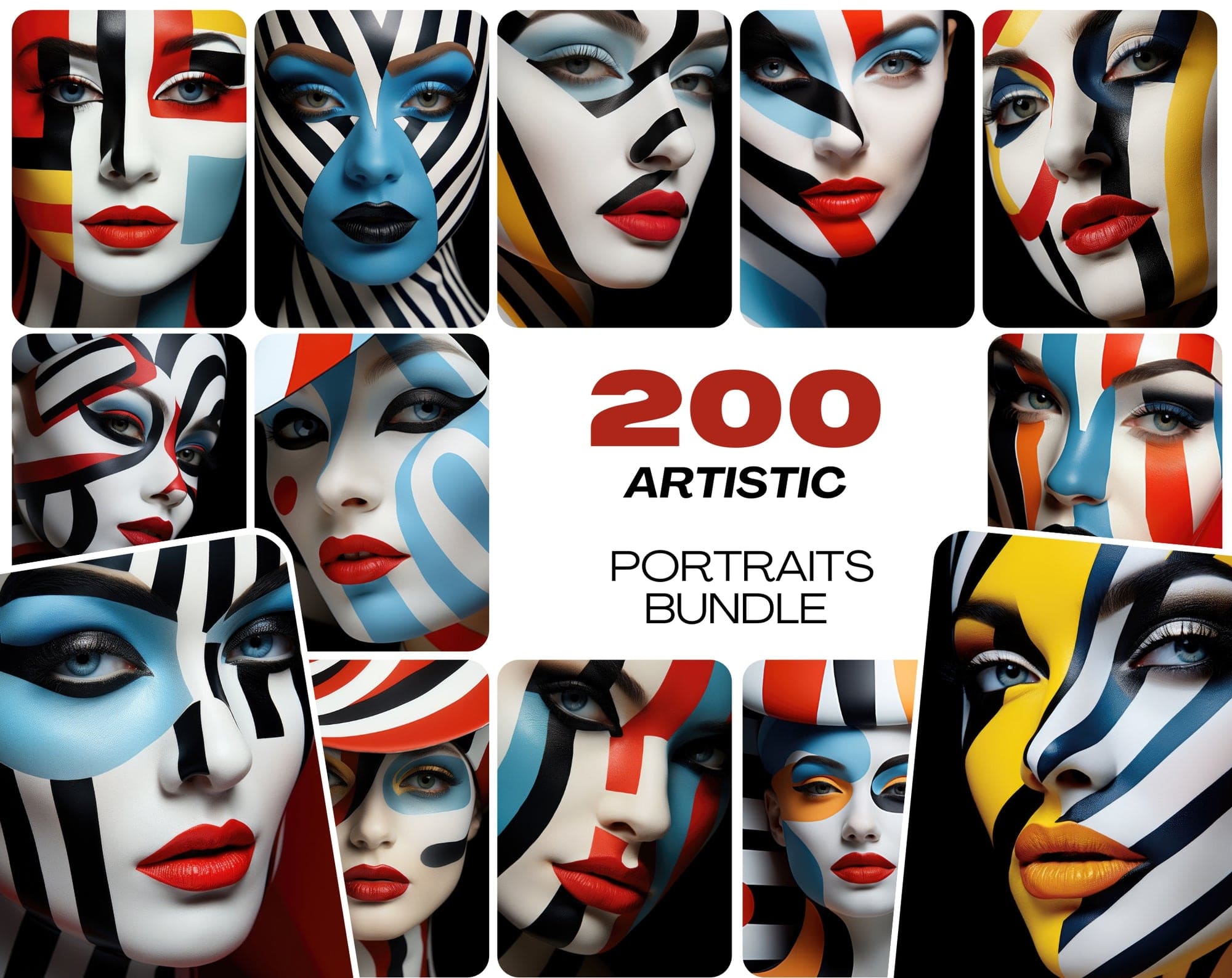 200 Artistic Portraits Bundle - Striking Illusion, Dramatic Makeup, Commercial License Digital Download Sumobundle