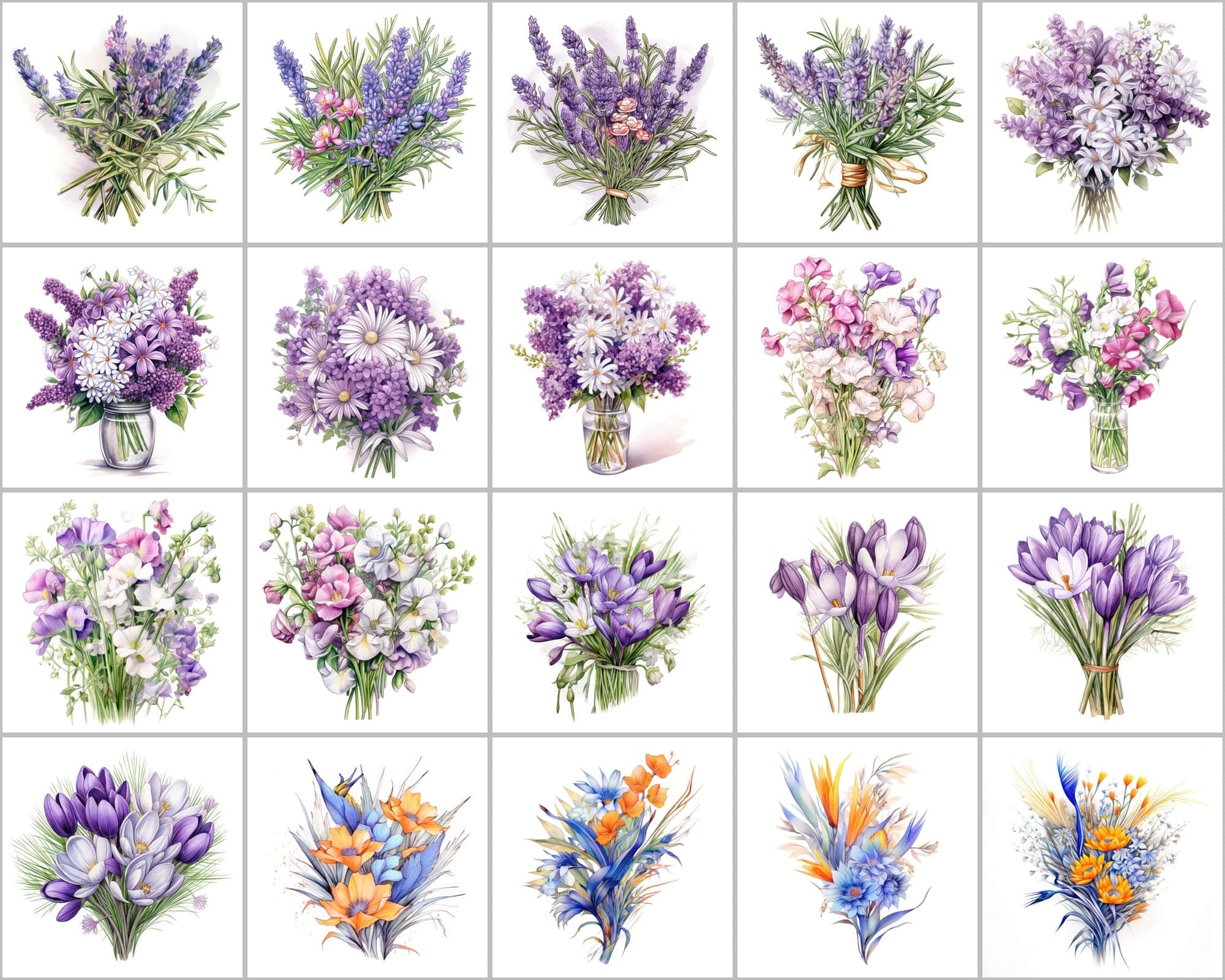 200 Watercolor Flower Bouquet PNGs for Your Artistic Creations Digital Download Sumobundle