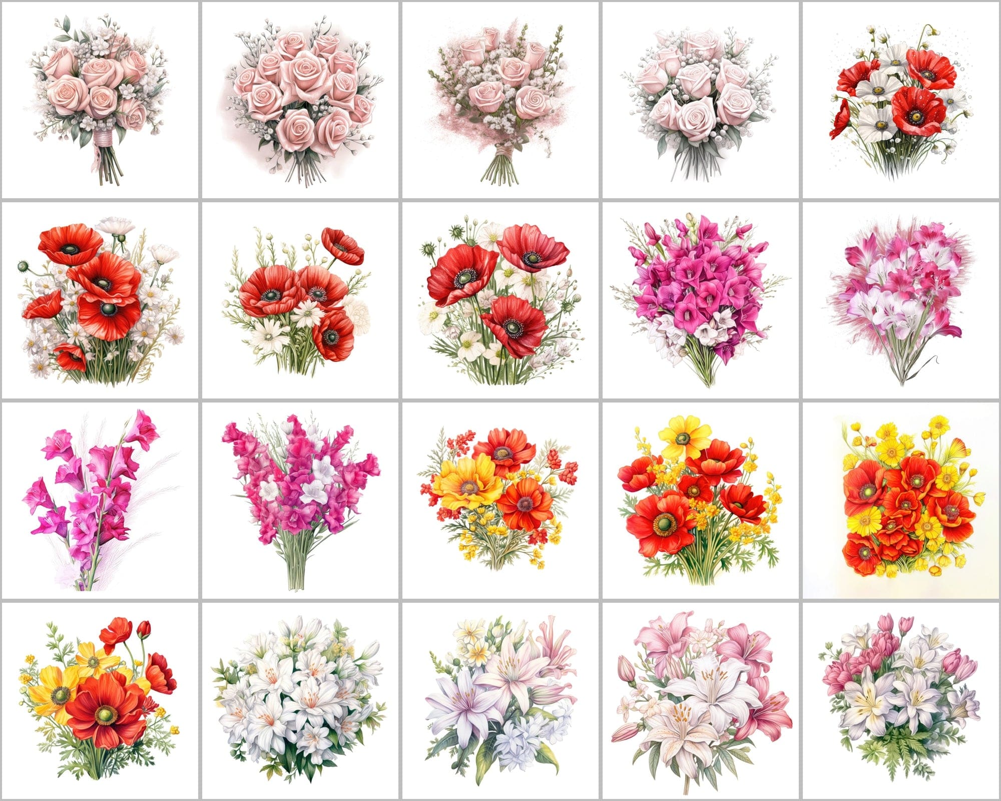 200 Watercolor Flower Bouquet PNGs for Your Artistic Creations Digital Download Sumobundle