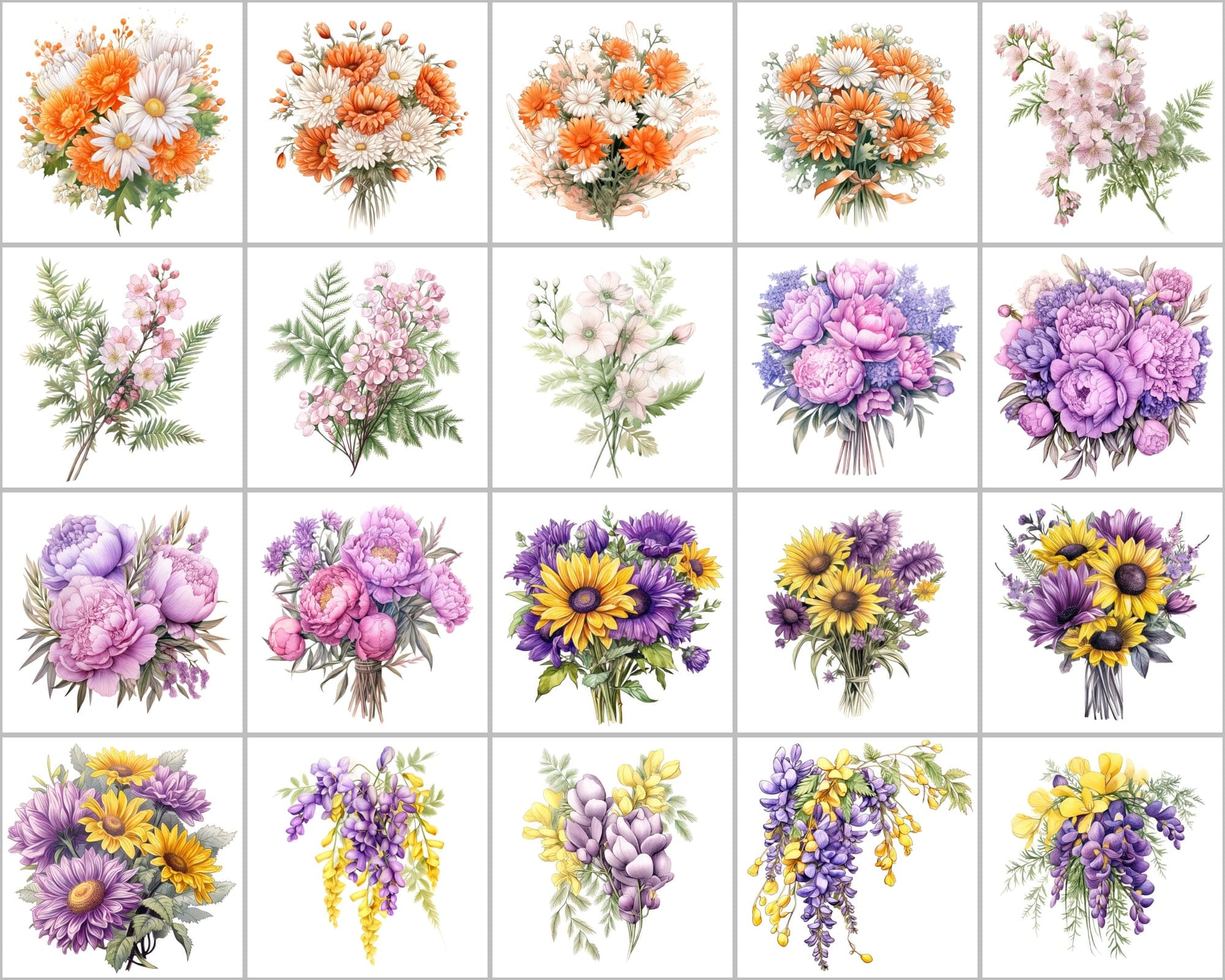 200 Watercolor Flower Bouquet PNGs for Your Artistic Creations Digital Download Sumobundle