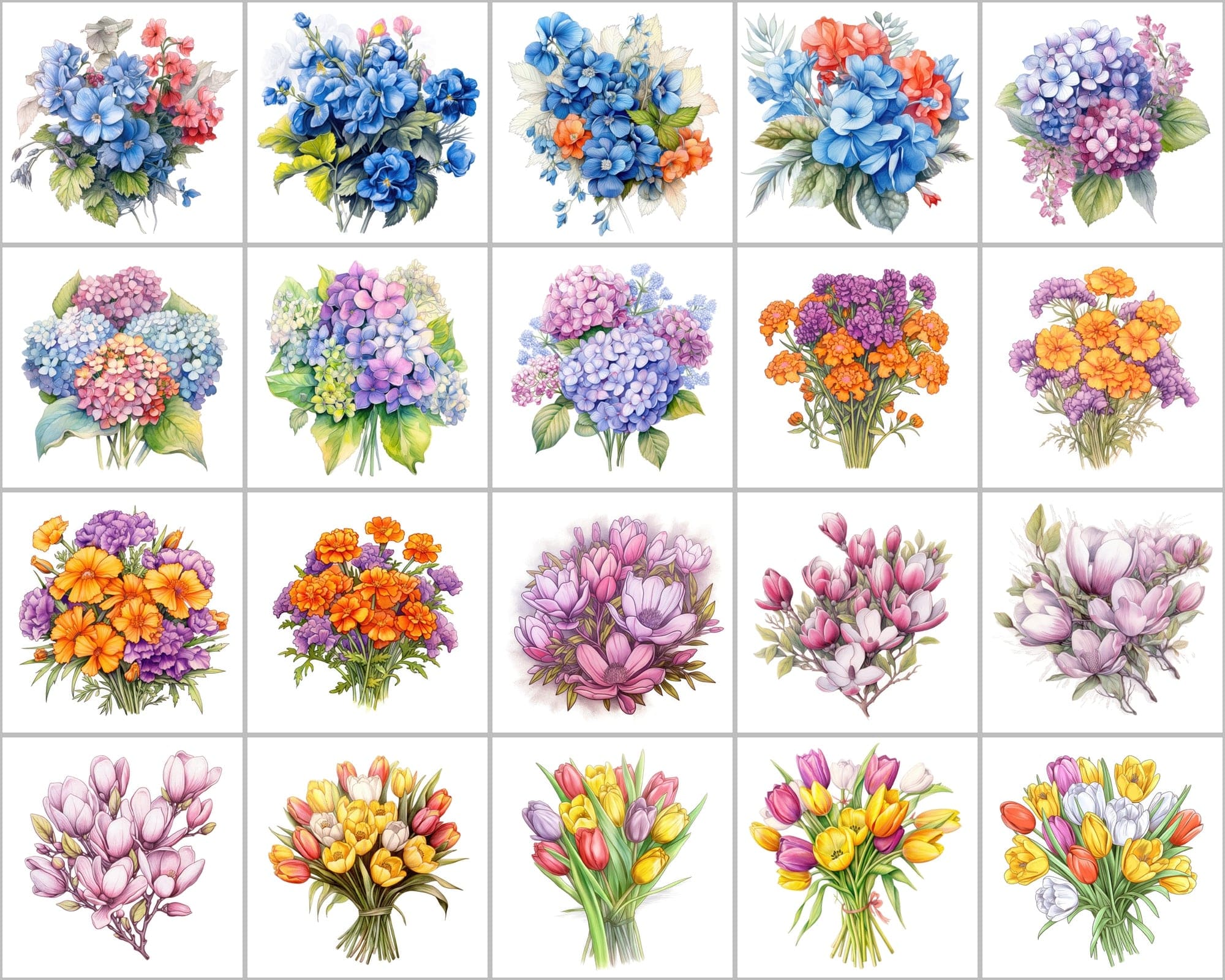 200 Watercolor Flower Bouquet PNGs for Your Artistic Creations Digital Download Sumobundle