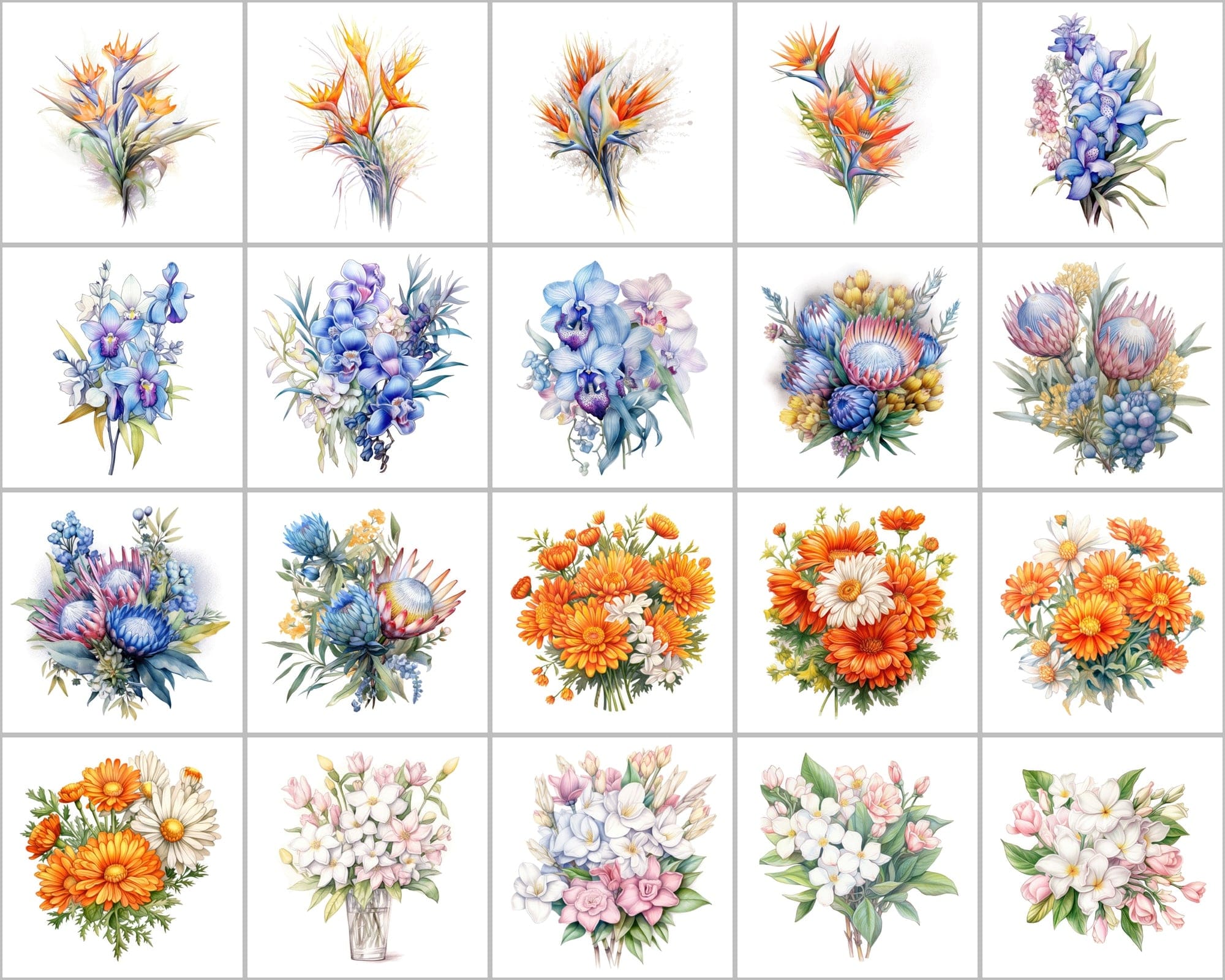 200 Watercolor Flower Bouquet PNGs for Your Artistic Creations Digital Download Sumobundle