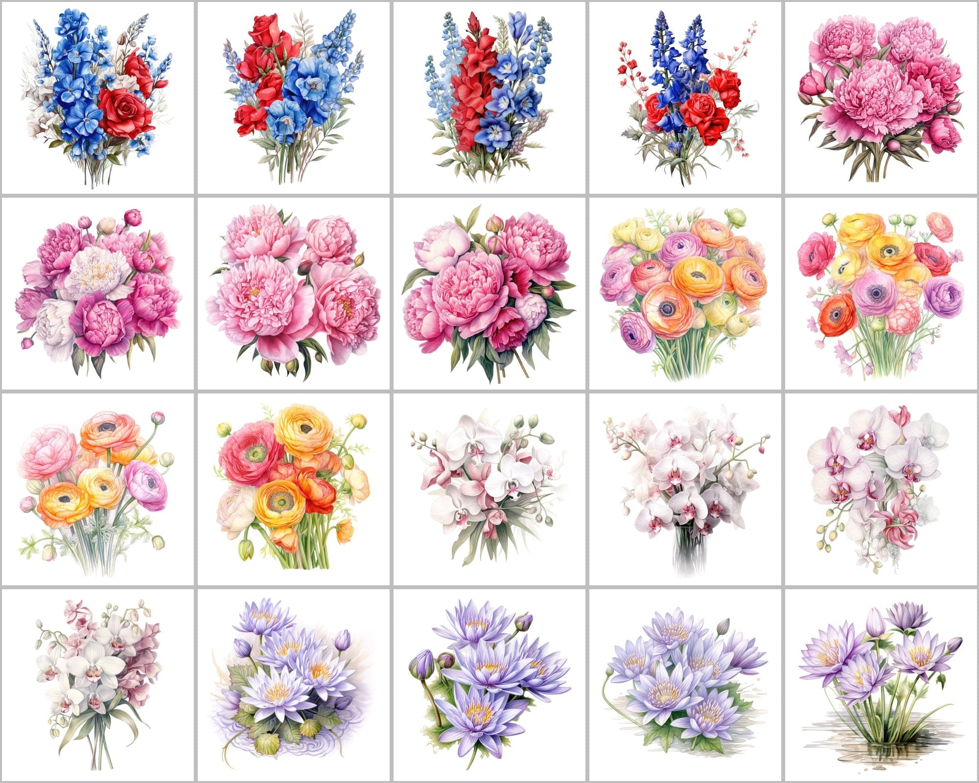 200 Watercolor Flower Bouquet PNGs for Your Artistic Creations Digital Download Sumobundle