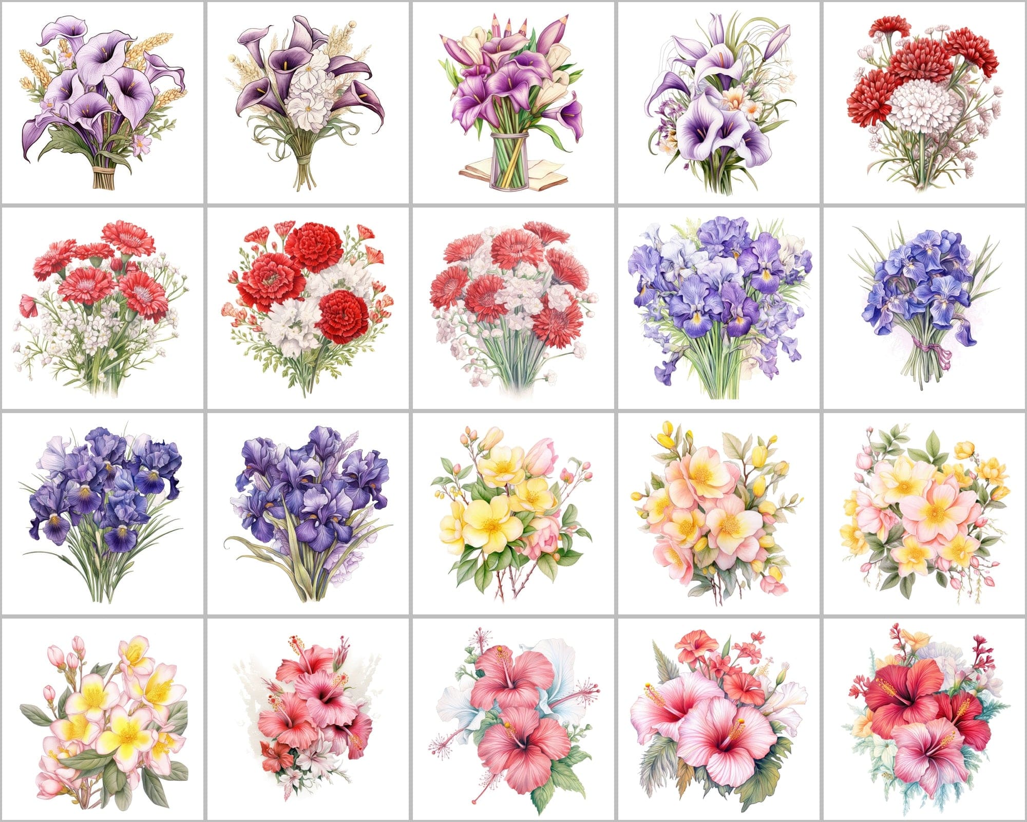 200 Watercolor Flower Bouquet PNGs for Your Artistic Creations Digital Download Sumobundle