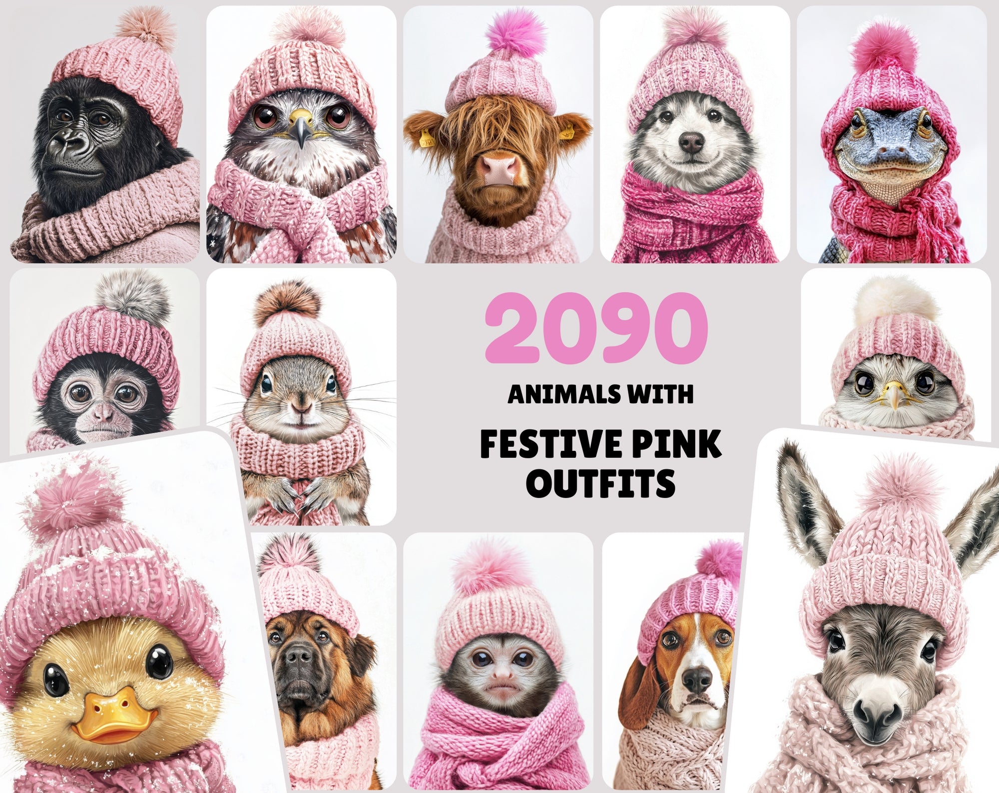 2090 High-Resolution Animal Images in Pink Outfits - Adorable and Festive Collection