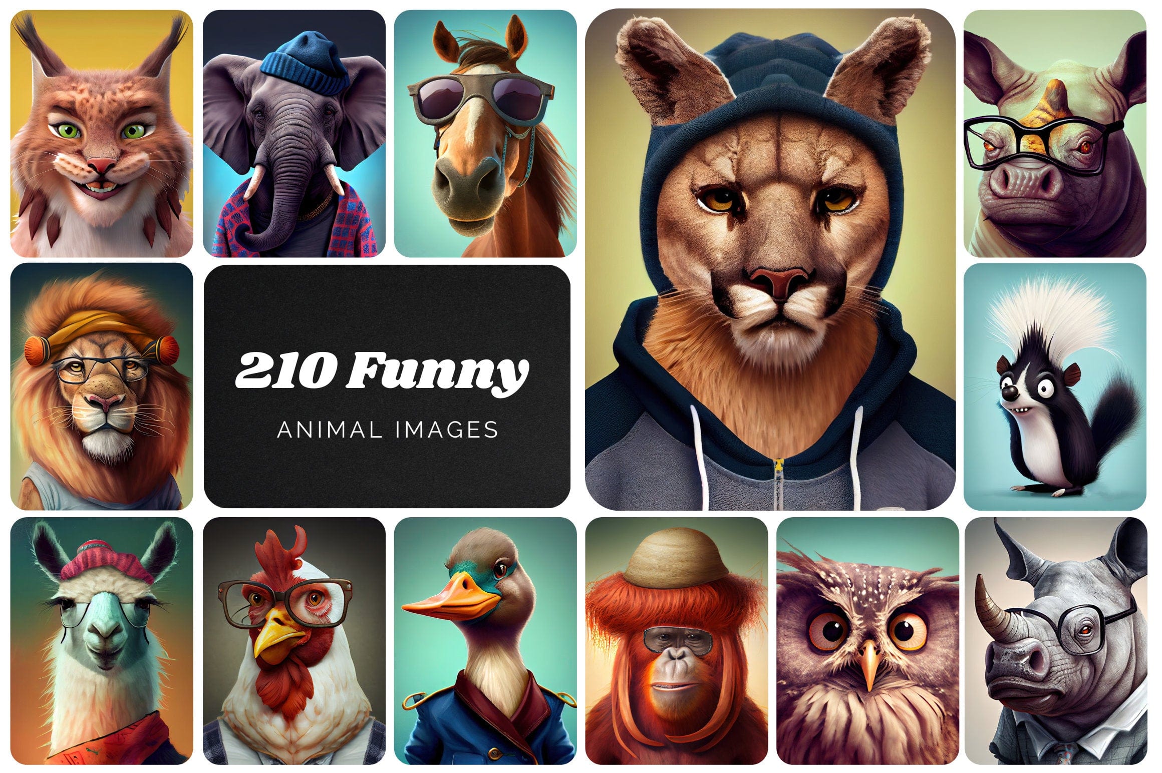 210 Printable Funny and Unique Animal Images - Perfect for Home Decor, Greeting Cards - Collection of Whimsical and Amusing Animal Photos Digital Download Sumobundle