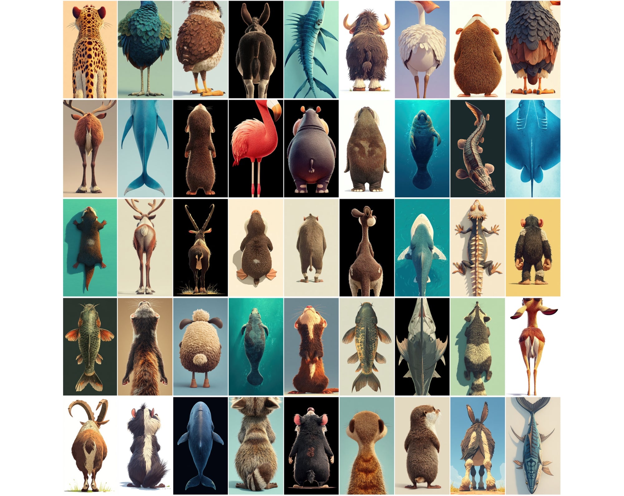 1080 Funny Animal Backs – Unique Rear View Animal Illustrations JPG Bundle