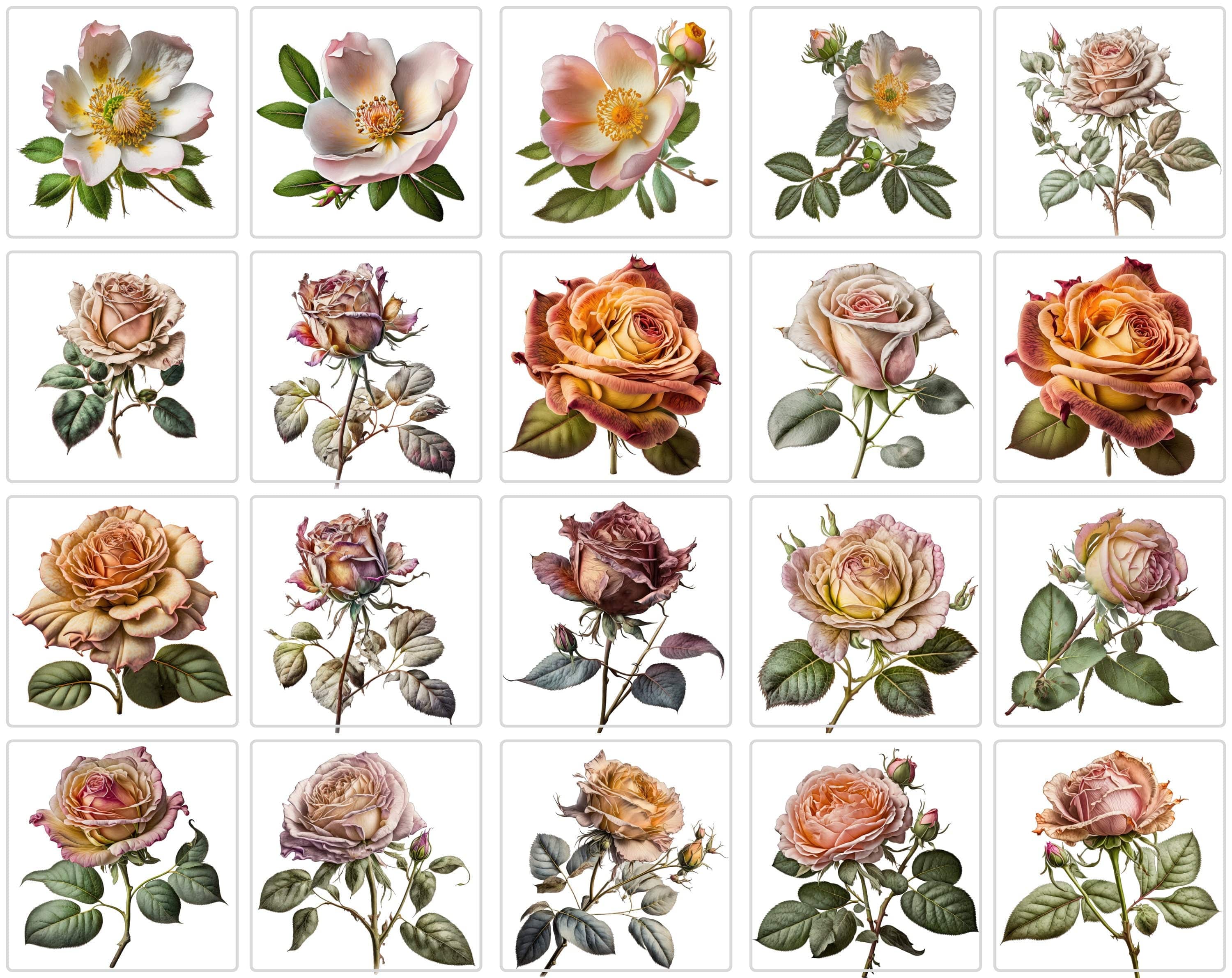 240 Flowers Transparent PNG, Floral Clipart Bundle Includes Roses, Printable Digital Roses, Commercial Use Digital Download Sumobundle