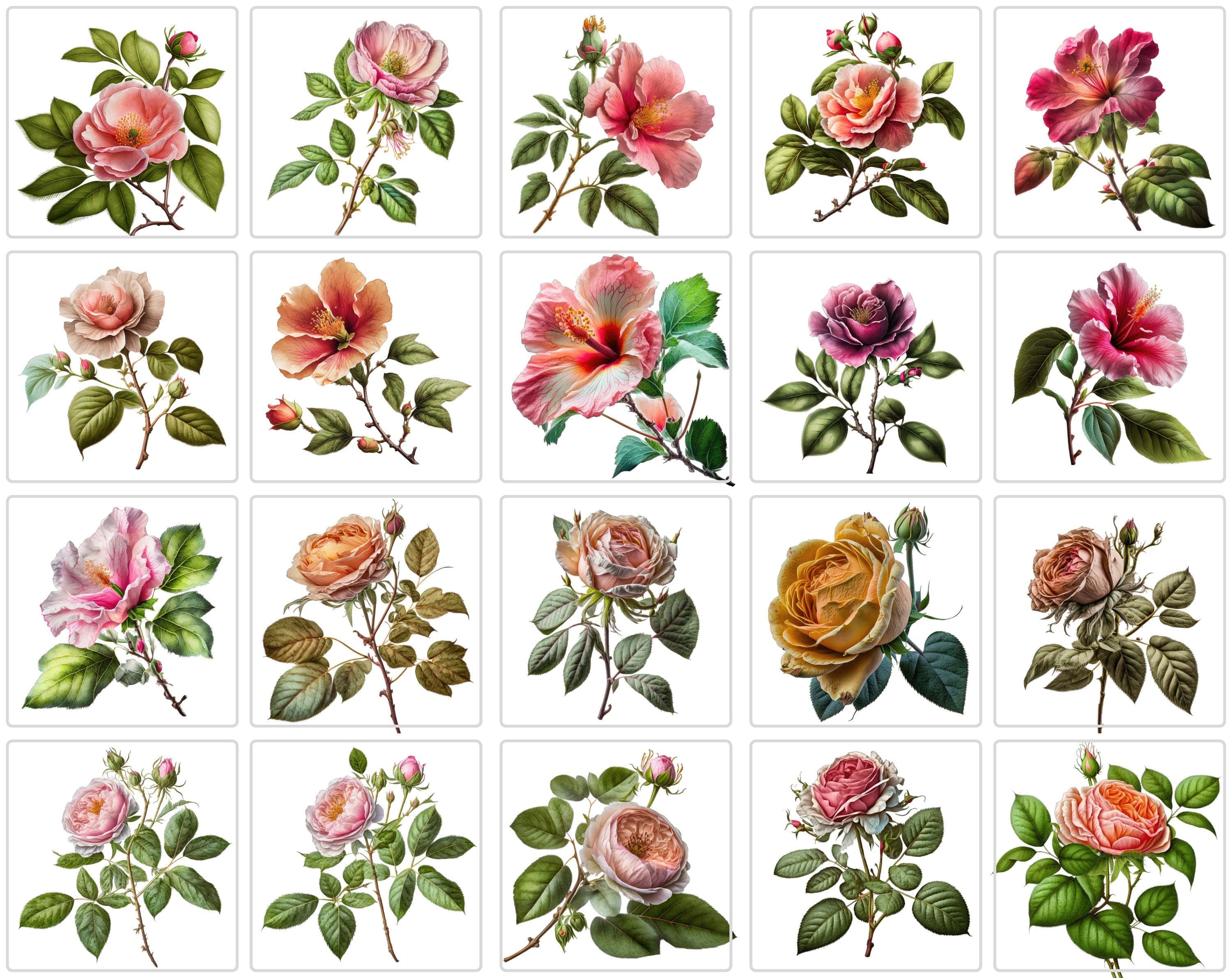 240 Flowers Transparent PNG, Floral Clipart Bundle Includes Roses, Printable Digital Roses, Commercial Use Digital Download Sumobundle