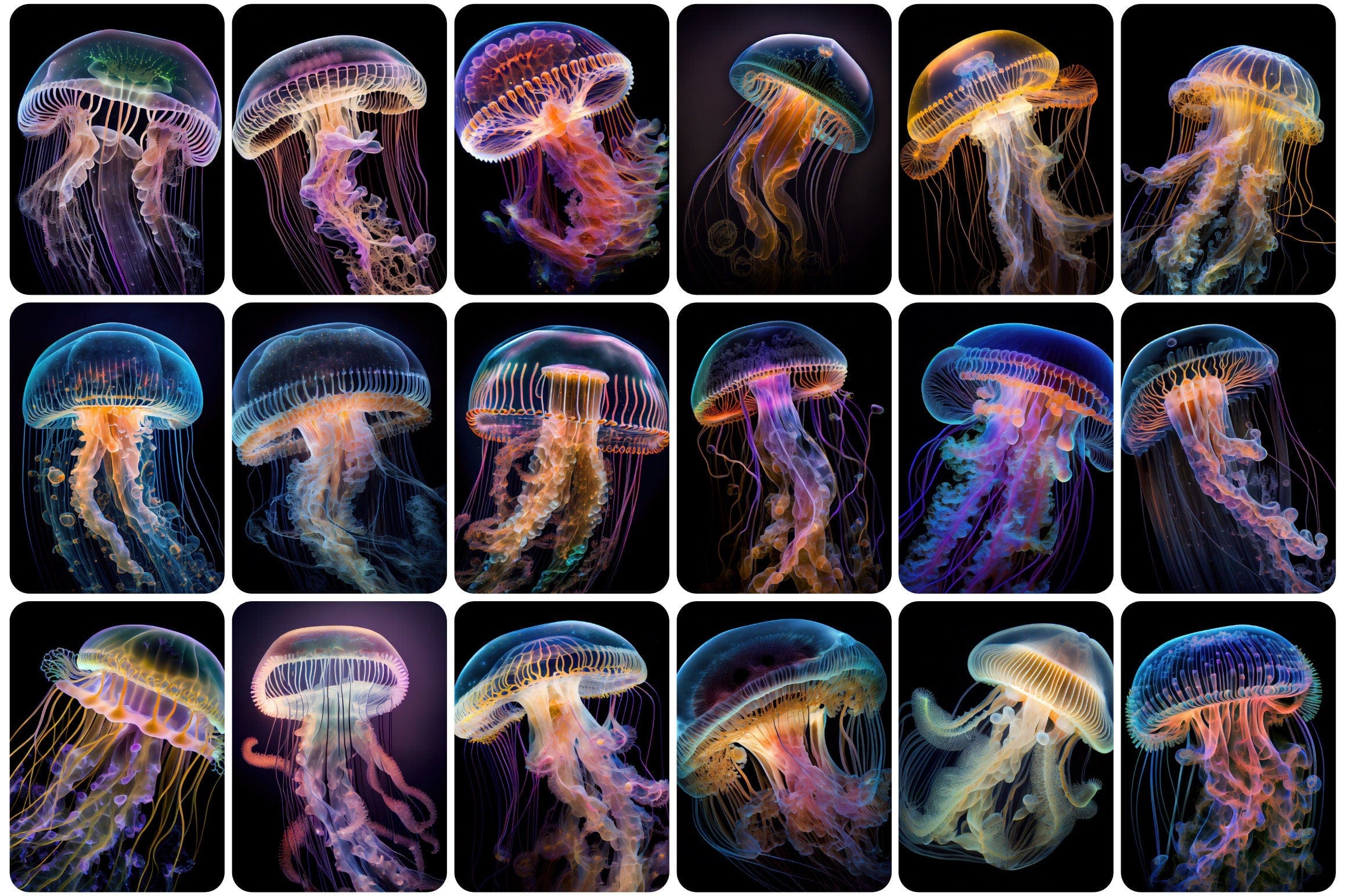 240 Glowing jellyfish images - Neon jellyfish printable posters - Glow Jellyfish Image Pack - Commercial License Digital Download Sumobundle