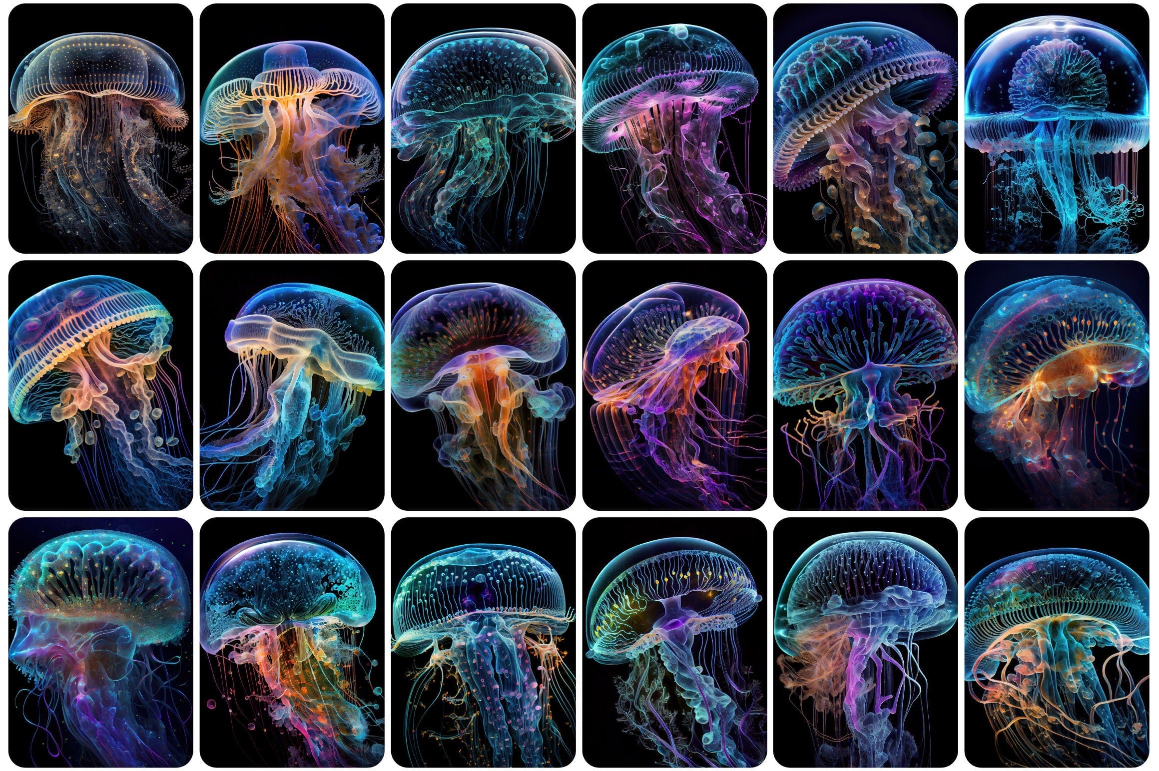 240 Glowing jellyfish images - Neon jellyfish printable posters - Glow Jellyfish Image Pack - Commercial License Digital Download Sumobundle