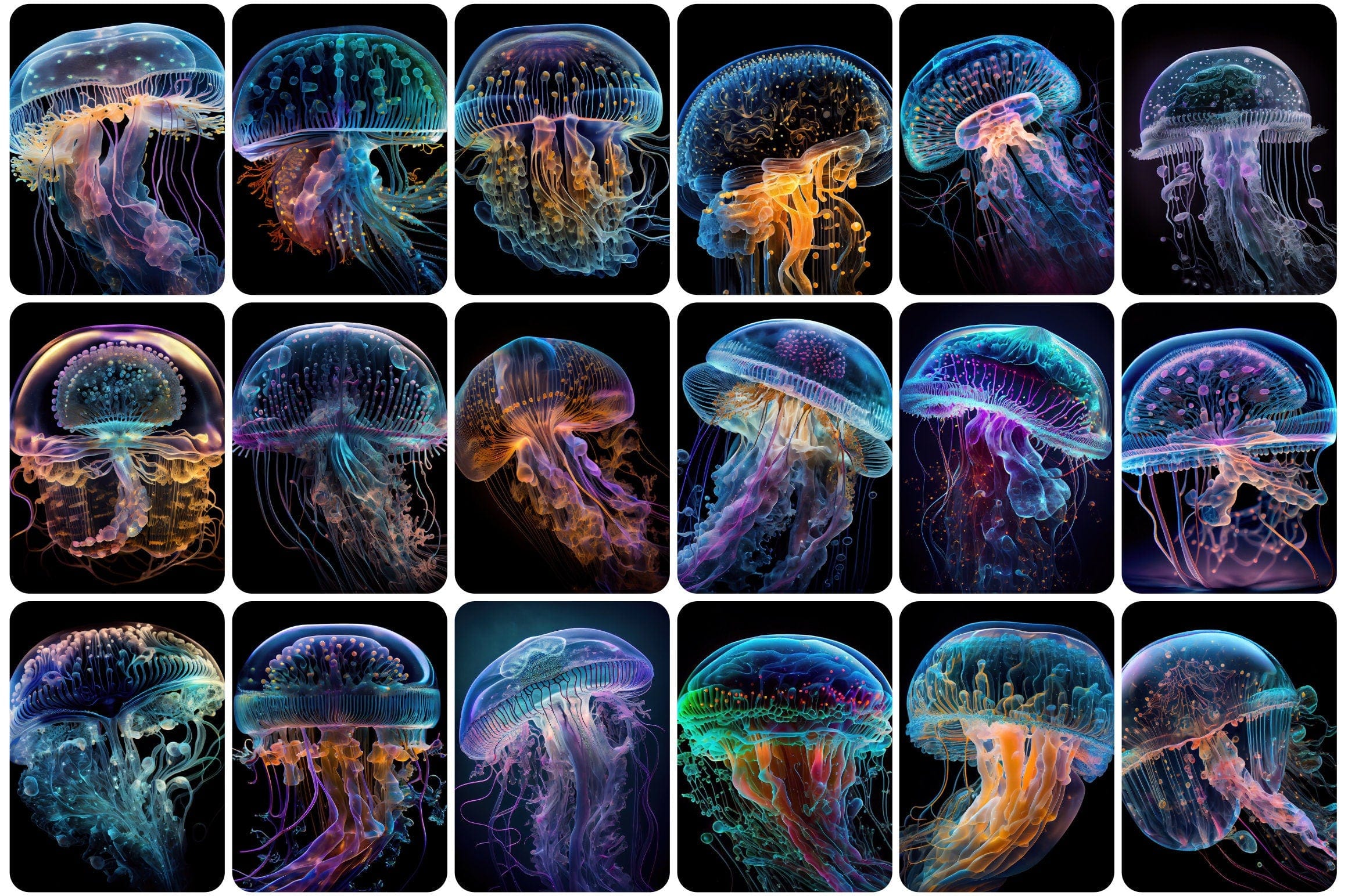 240 Glowing jellyfish images - Neon jellyfish printable posters - Glow Jellyfish Image Pack - Commercial License Digital Download Sumobundle